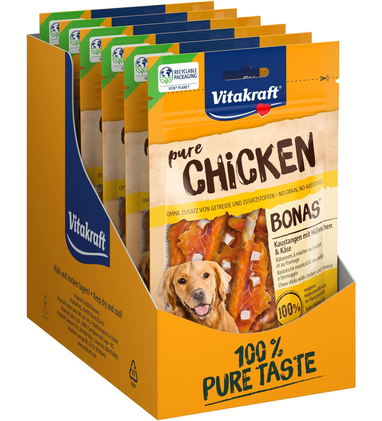 Vitastras Bonas Chewing Rods for Dogs - Chicken & Cheese Snack Grain-Free No Sugar Added 7x80g - Buy Online on SooperMarket.com