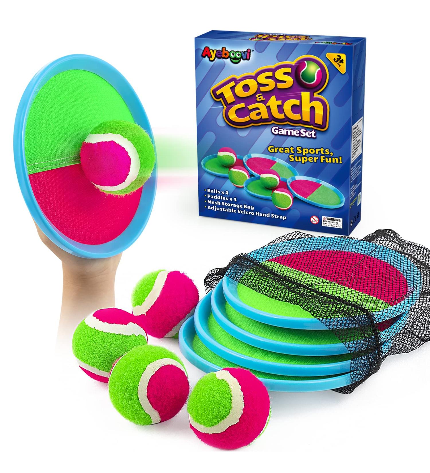 Ayeboovi Toss and Catch Ball Set - 4 Paddles & Balls - Outdoor Yard Game for Kids - Easter Gift - Upgraded Version - Buy Online on SooperMarket.com
