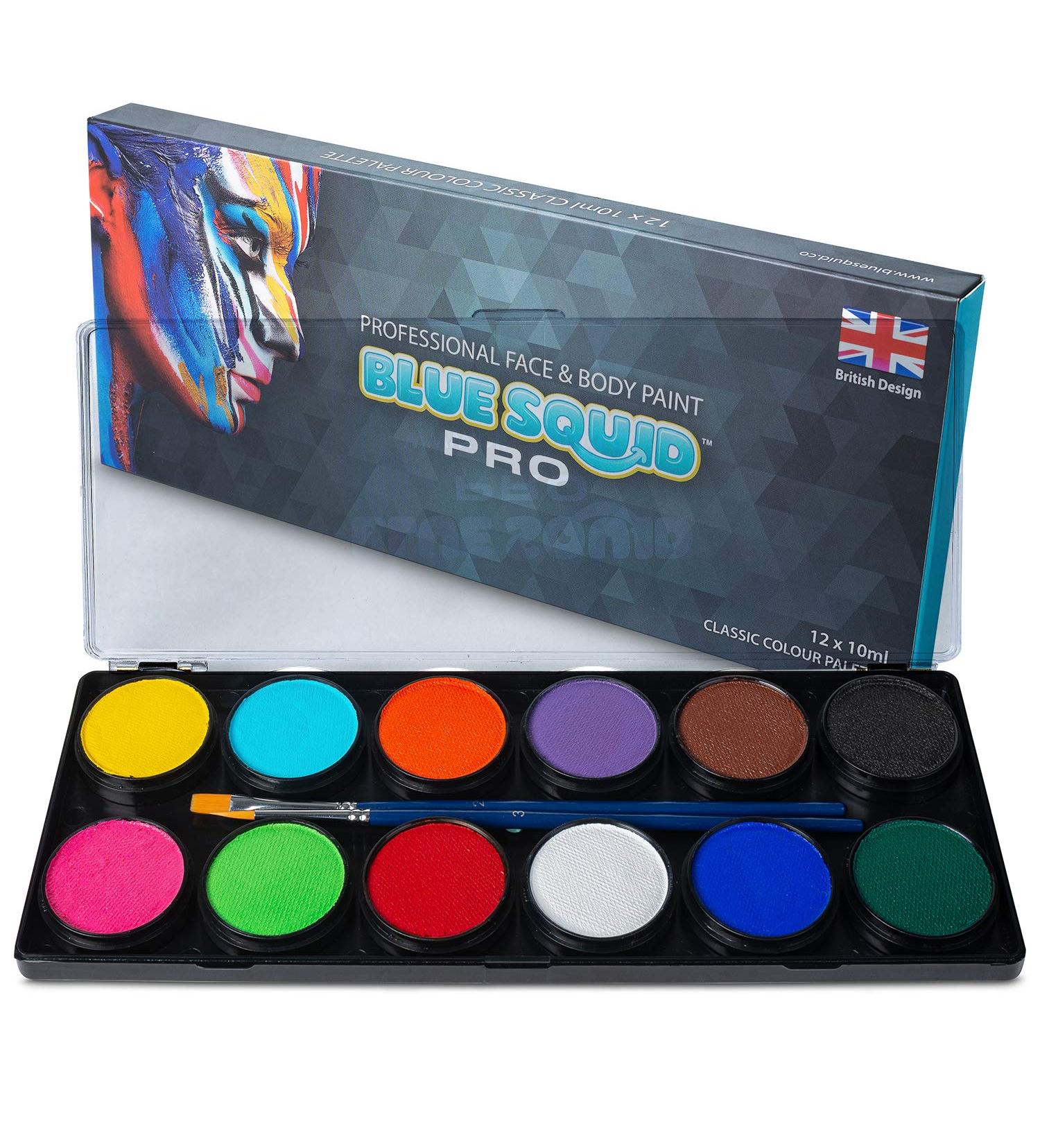 Blue Squid PRO Professional Face Paint Kit - 12x10g Classic Color Palette for Adults & Kids - Safe & Superior SFX Body Painting Supplies for Sensitive Skin - Halloween Ready - Buy Online on SooperMarket.com