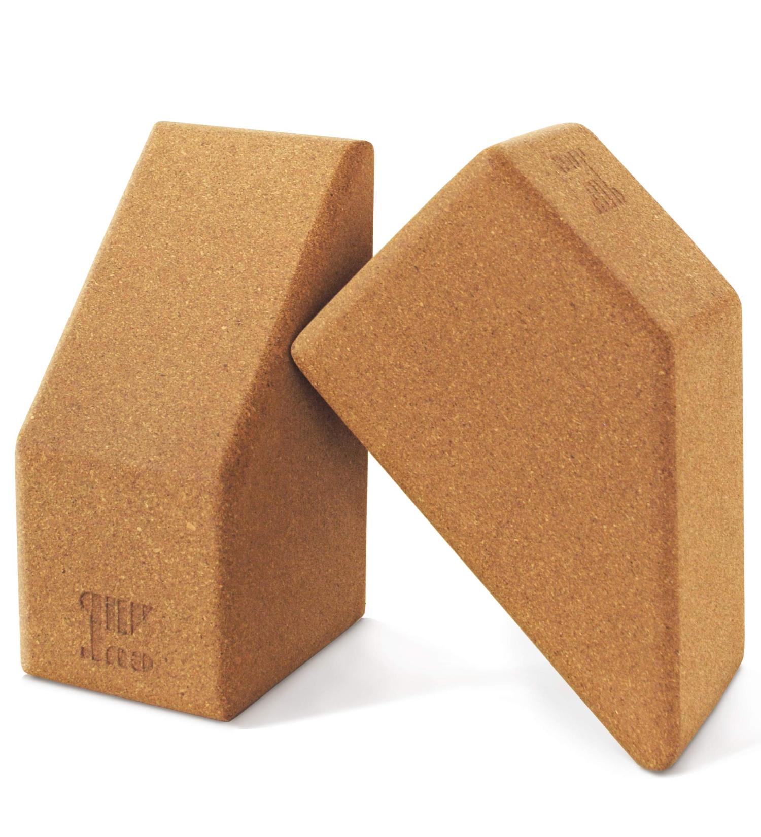 Multifunctional Cork Yoga Blocks 2 Pack - Trapezoid Set for Regular, Handstand, Wrist Support & Calf Stretch - Firm Exercise Accessories - Buy Online on SooperMarket.com