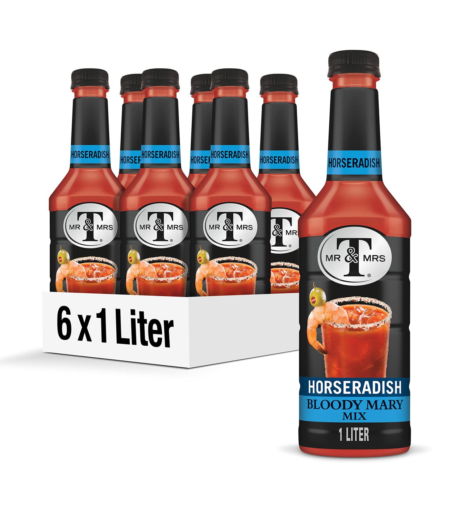 Mr & Mrs T Horseradish Bloody Mary Mix - 1L Bottles (Pack of 12) | Premium Cocktail Mixer - Buy Online on SooperMarket.com
