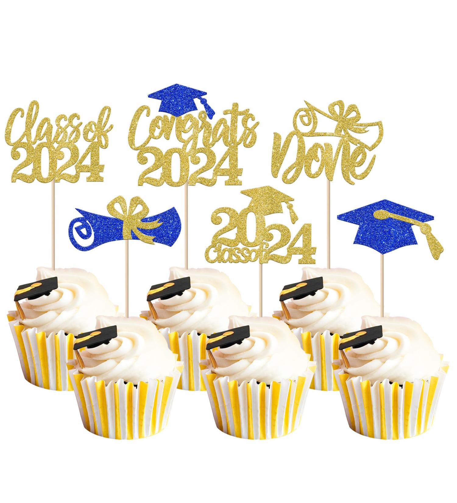 Rsstarxi 24 Pack Class of 2024 Cupcake Toppers 2024 Graduation Food Appetizer Picks 2024 Congrats Grad Cap Done Diploma Cupcake Picks for 2024 Graduation Theme Party Cake Decorations Gold Blue - Buy Online on SooperMarket.com