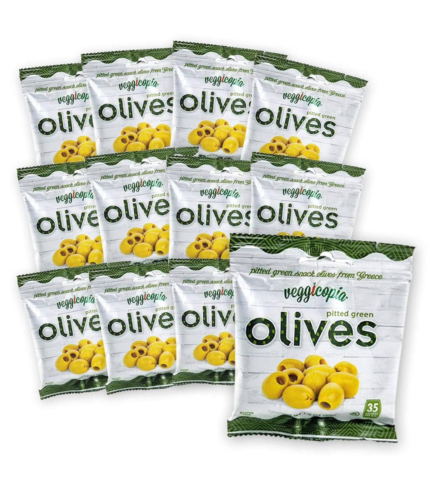 Veggicopia Green Pitted Snack Olives from Greece 1oz 12-pack | Keto & Whole30 Approved | Brine-free & Paleo-Friendly | Shelf-Stable Green Olives - Buy Online on SooperMarket.com