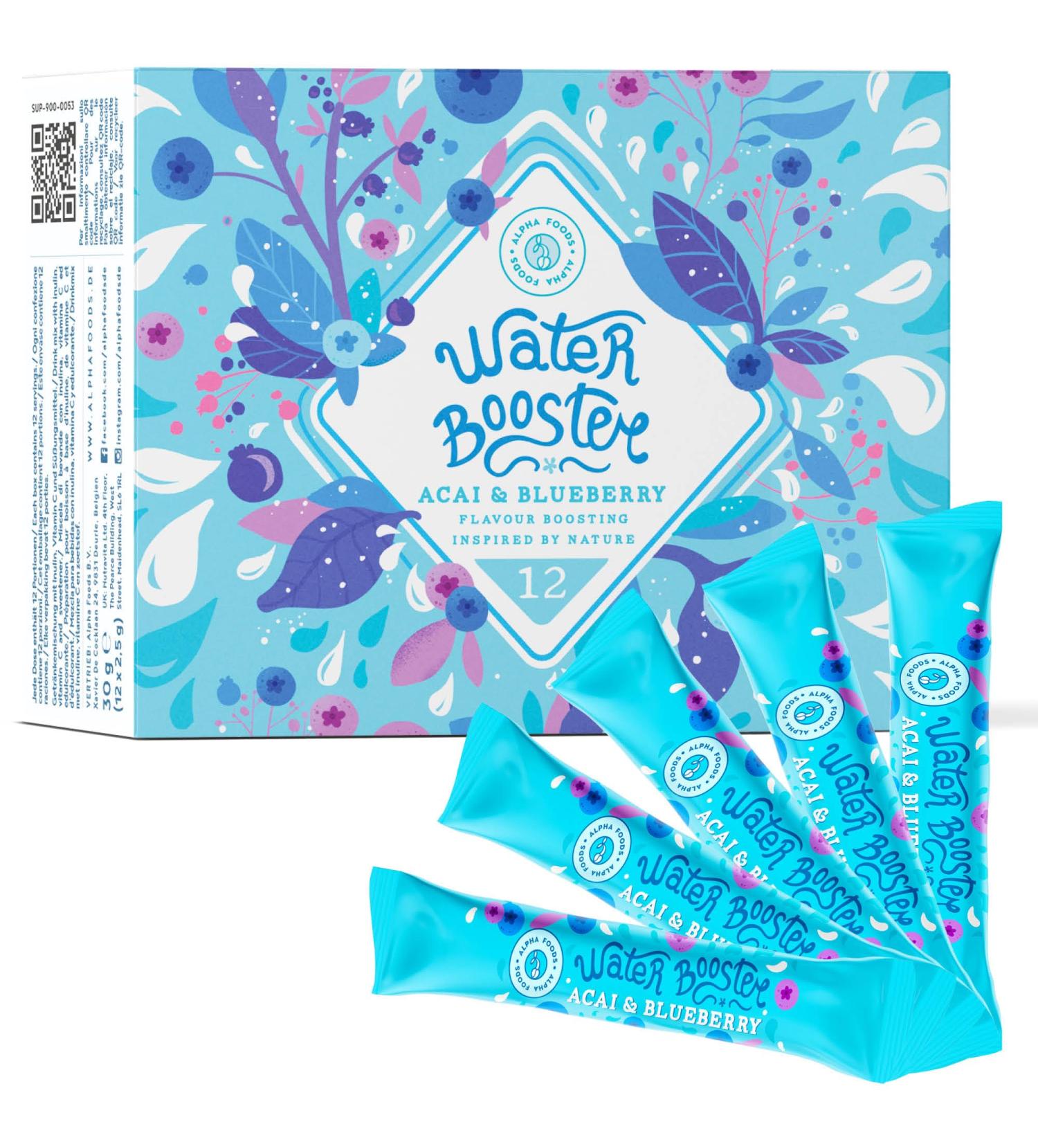 Water Booster Beverage Mix with Vitamin C | A a Blueberry Flavor | Low Calorie & Sugar | 12x2.5g Pack - Buy Online on SooperMarket.com