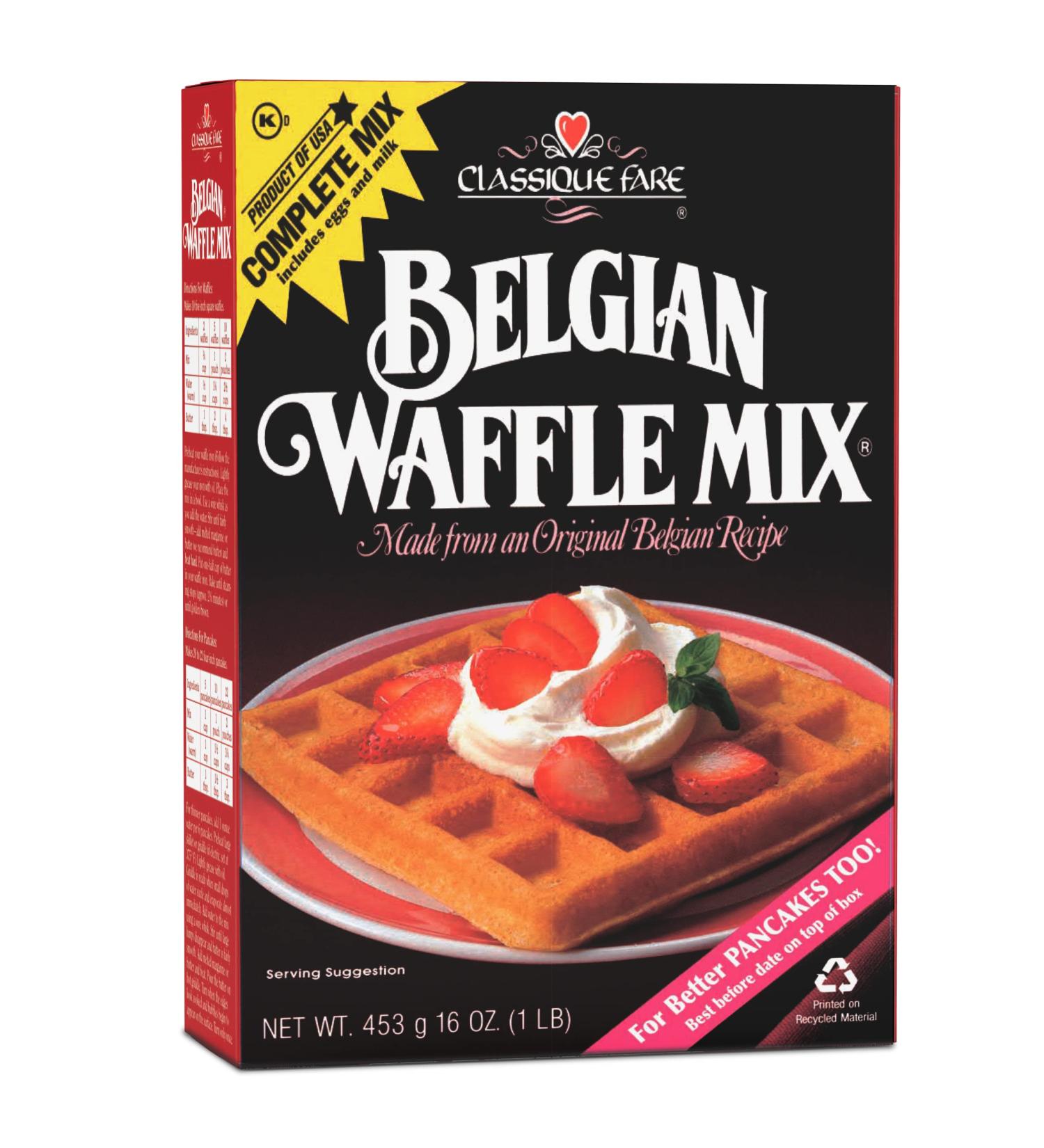 Classique Fare Belgian Waffle Mix - Versatile Breakfast Mix - 16 Oz Box - Fast & Easy with Waffle Maker - Fluffy Waffles, Pancakes, Muffins & Crepes - 1lb Pack (1 Count) - Buy Online on SooperMarket.com