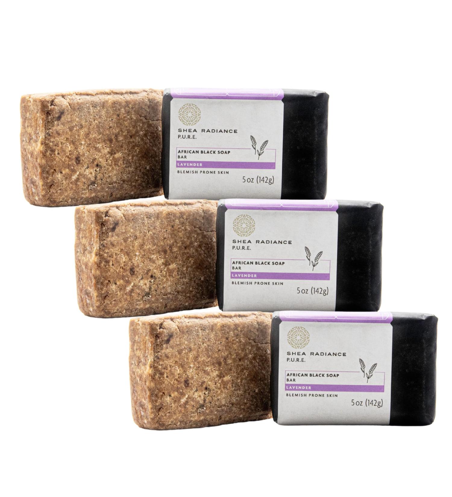 Shea Radiance African Black Soap Bar 3 Pack - Lavender | Best Natural Skin Care for All Skin Types - Buy Online on SooperMarket.com