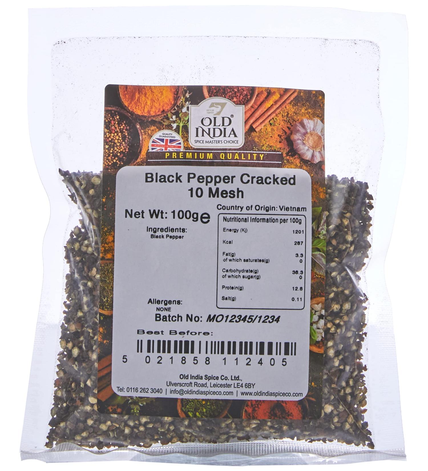 Old India Black Pepper Cracked 10 Mesh 100g - Authentic Spice for Cooking | Pack of 1 - Buy Online on SooperMarket.com