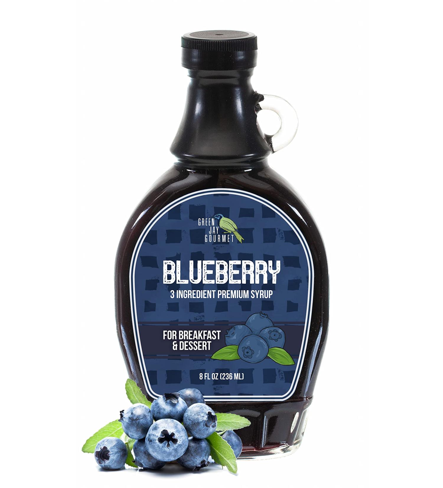 Green Jay Gourmet Blueberry Syrup - 3 Ingredient Premium Breakfast Syrup with Fresh Blueberries, Cane Sugar & Lemon Juice - All-Natural, Non-GMO Pancake Syrup, Waffle Syrup & Dessert Syrup - 8 Ounces Blueberry 8 Fl Oz (Pack of 1)