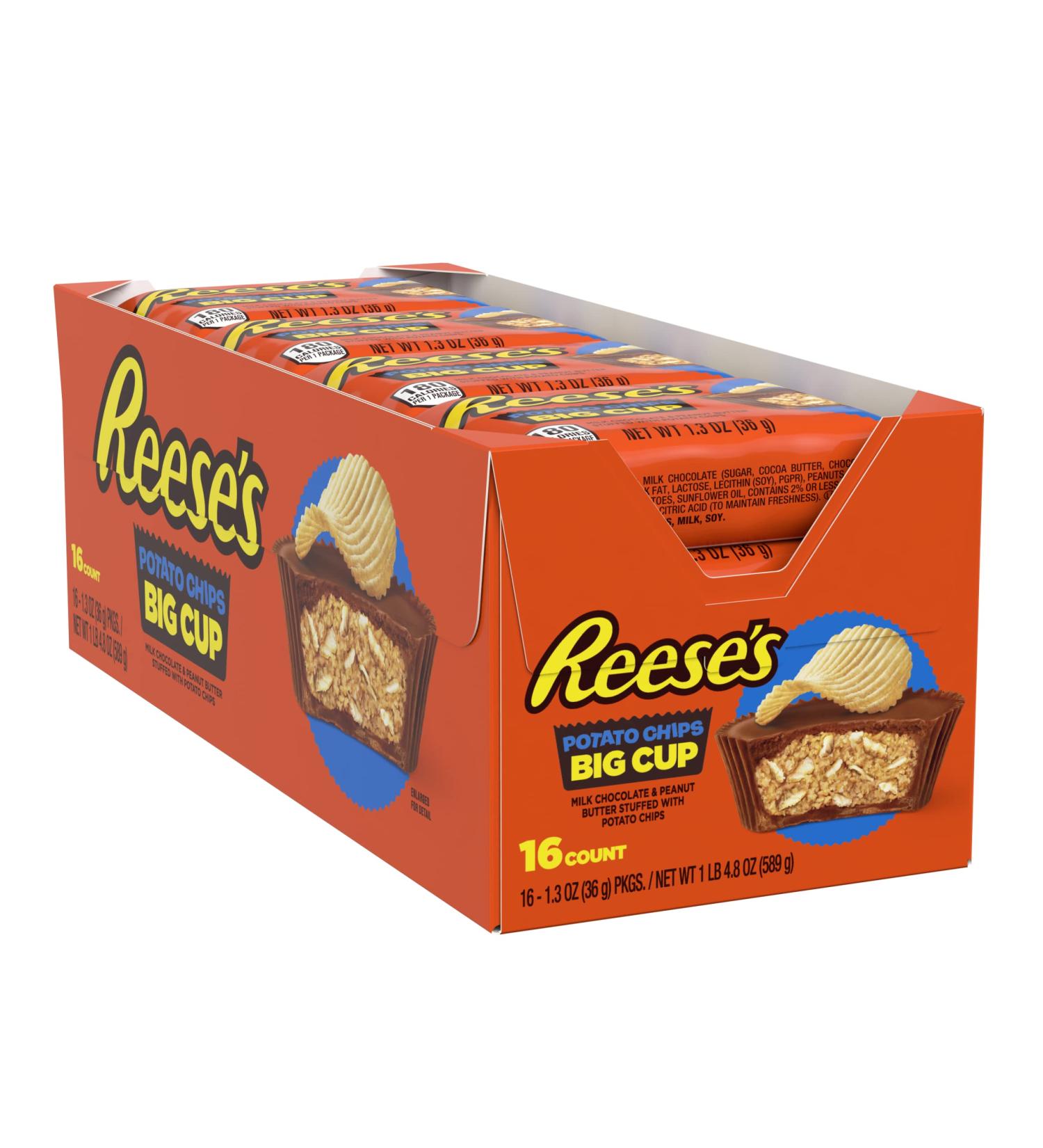 REESE'S Big Cup Milk Chocolate Peanut Butter with Potato Chips - 16 Count, Gluten Free, 1.3oz Packs - Buy Online on SooperMarket.com