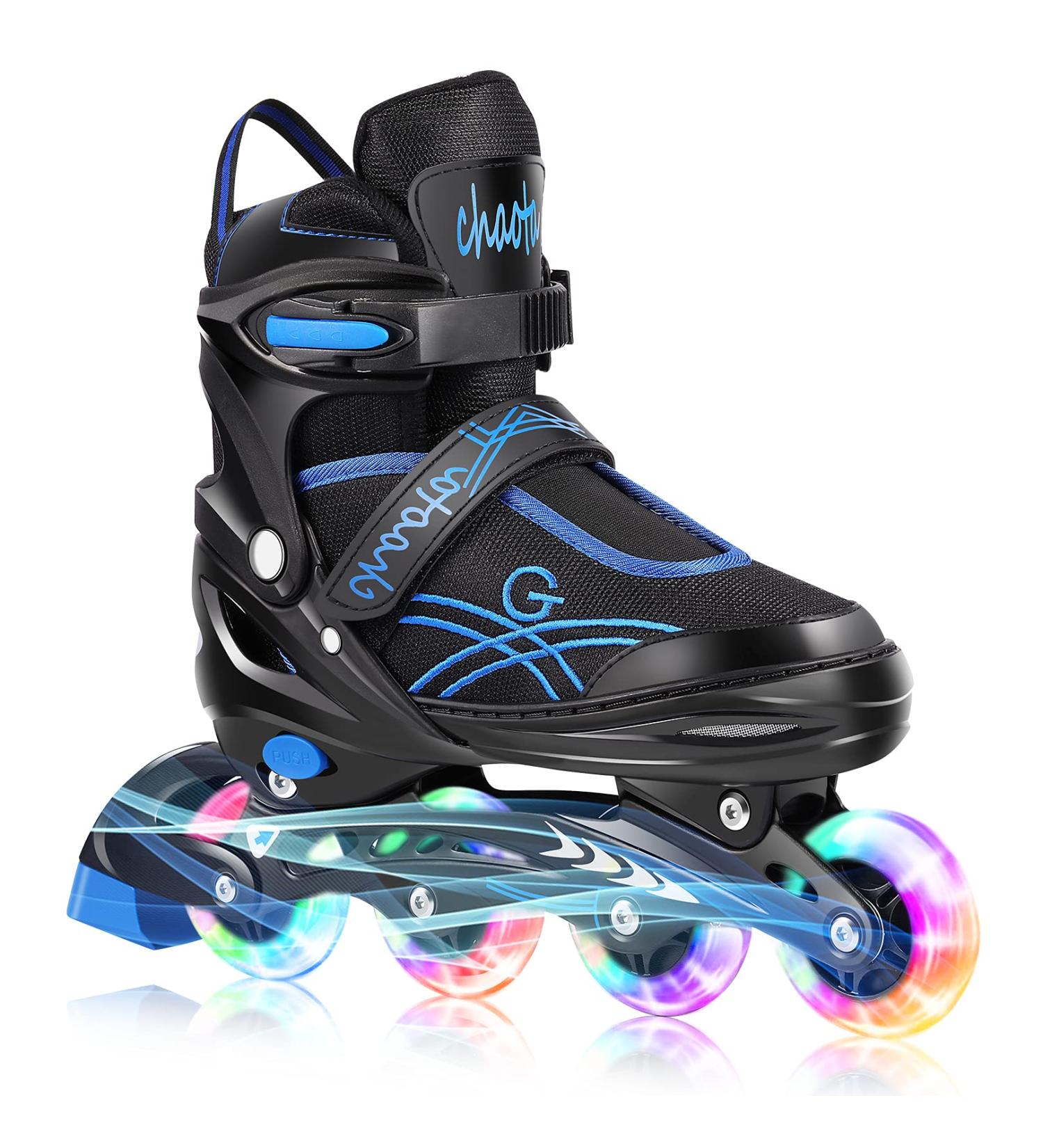 Soldow Adjustable Inline Skates with Light Up Wheels - Black Rollerblades for Kids and Adults - Buy Online on SooperMarket.com