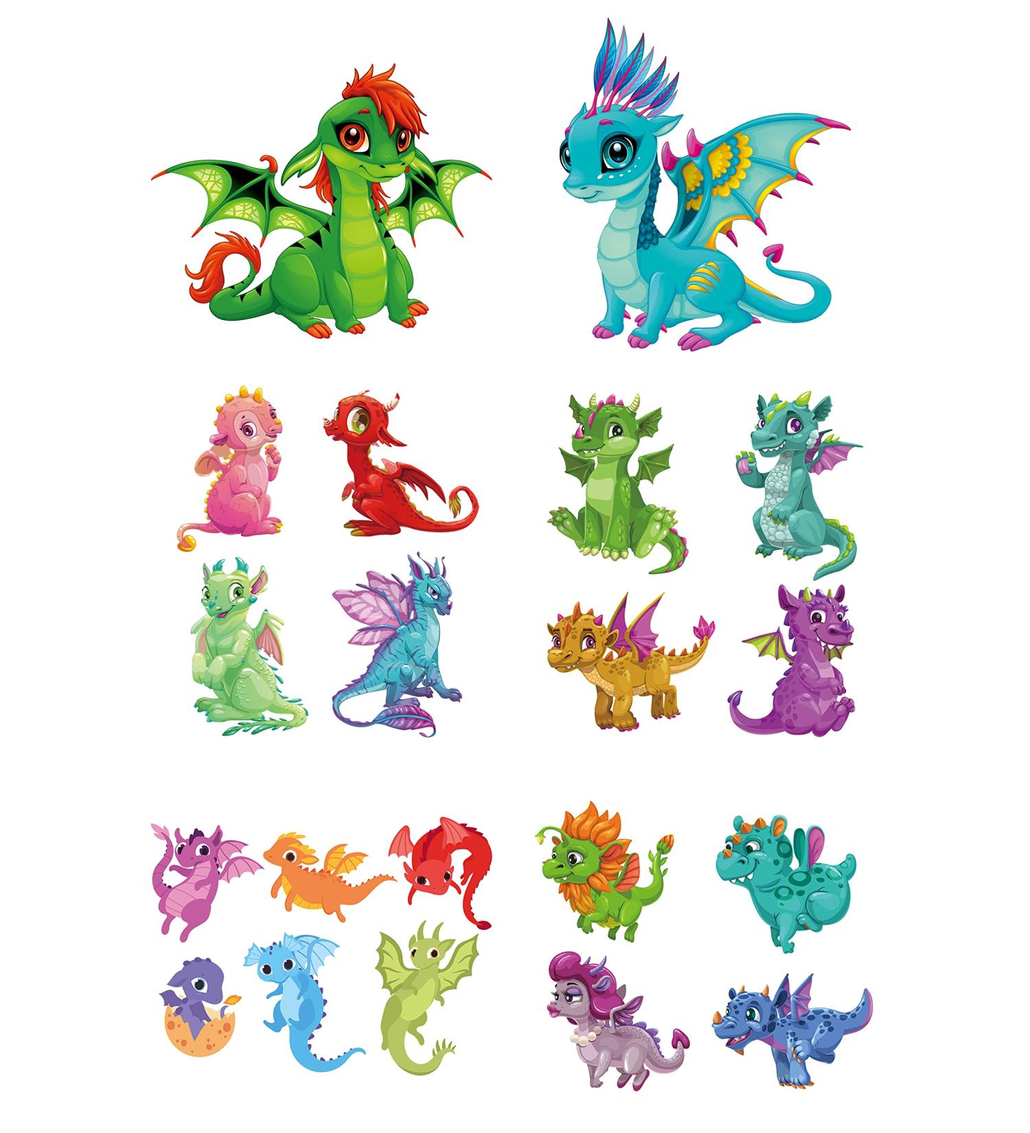 Dopetattoo 20 Designs Temporary Baby Dinosaur & Dragon Cartoon Fake Tattoos - Fun Kids' Temporary Tattoo Set - Buy Online on SooperMarket.com