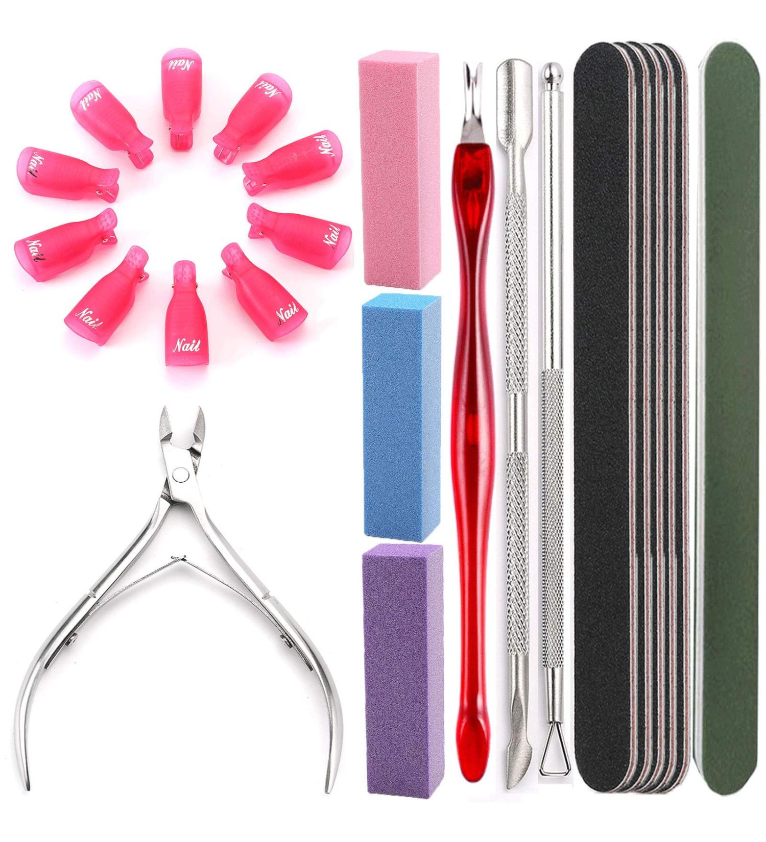 Borogo 23Pcs Cuticle Pusher and Cutter Set with Nail File and Pedicure Tool - Double Sided, Rectangular Nail Buffer for Fingernail and Toenail Care - Buy Online on SooperMarket.com