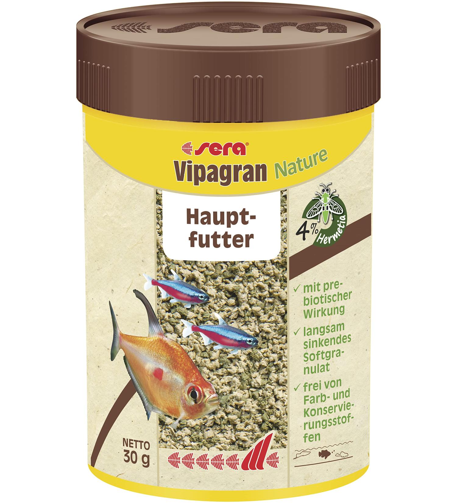 Sera Vipagran Nature 100 ml |Main feed soft granulate |4% high -quality insect flour |Healthy growth & strong developmentFor fish with a small mouth |No color and preservatives 100 ml (1-pack) granulate