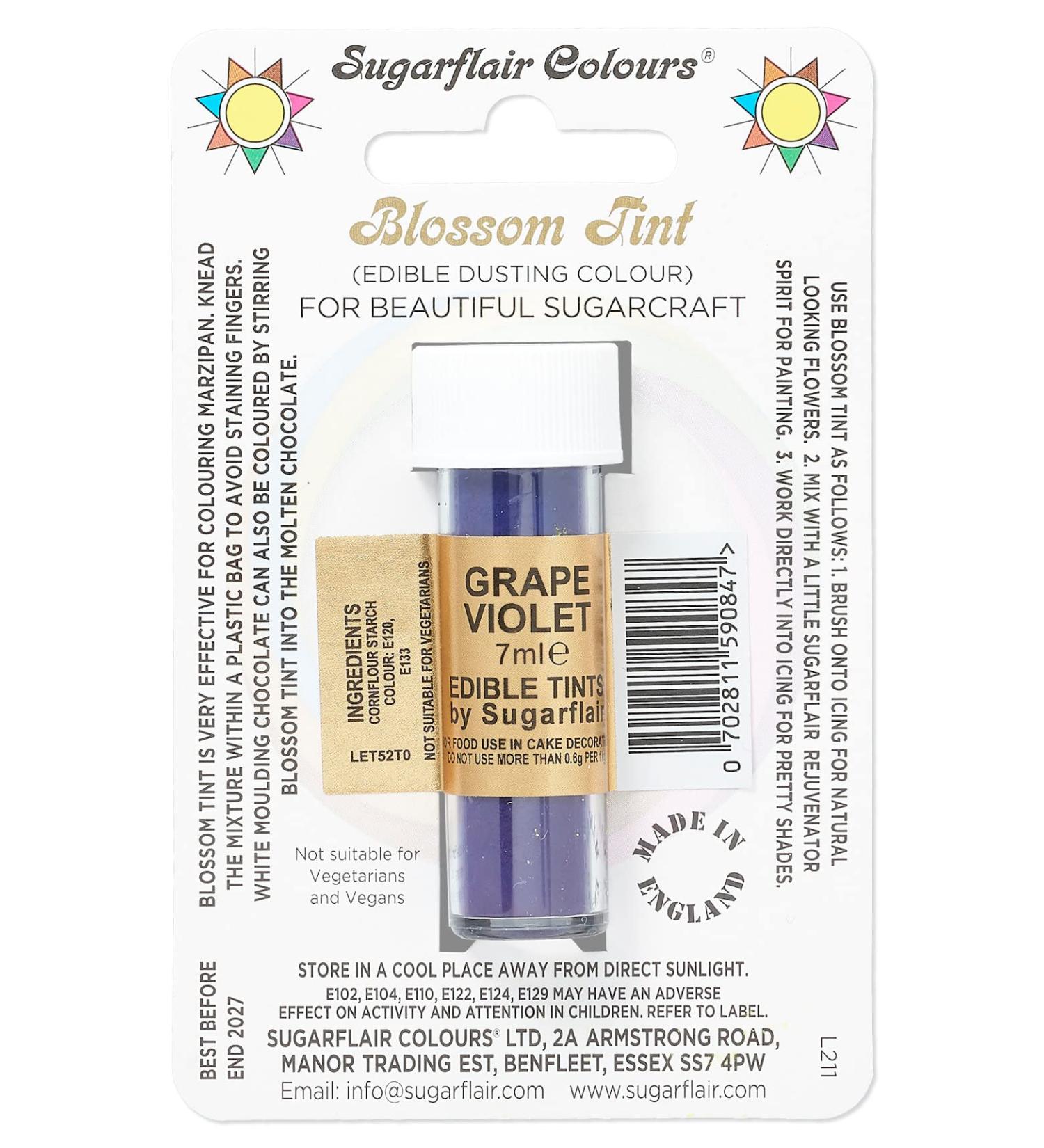 Sugarflair Grape Violet Blossom Tint Food Colouring and Dusting Powder Matt Finish Brush On or Mix with Rejuvenator Spirit to Create a One of A Kind Cake - 7ml
