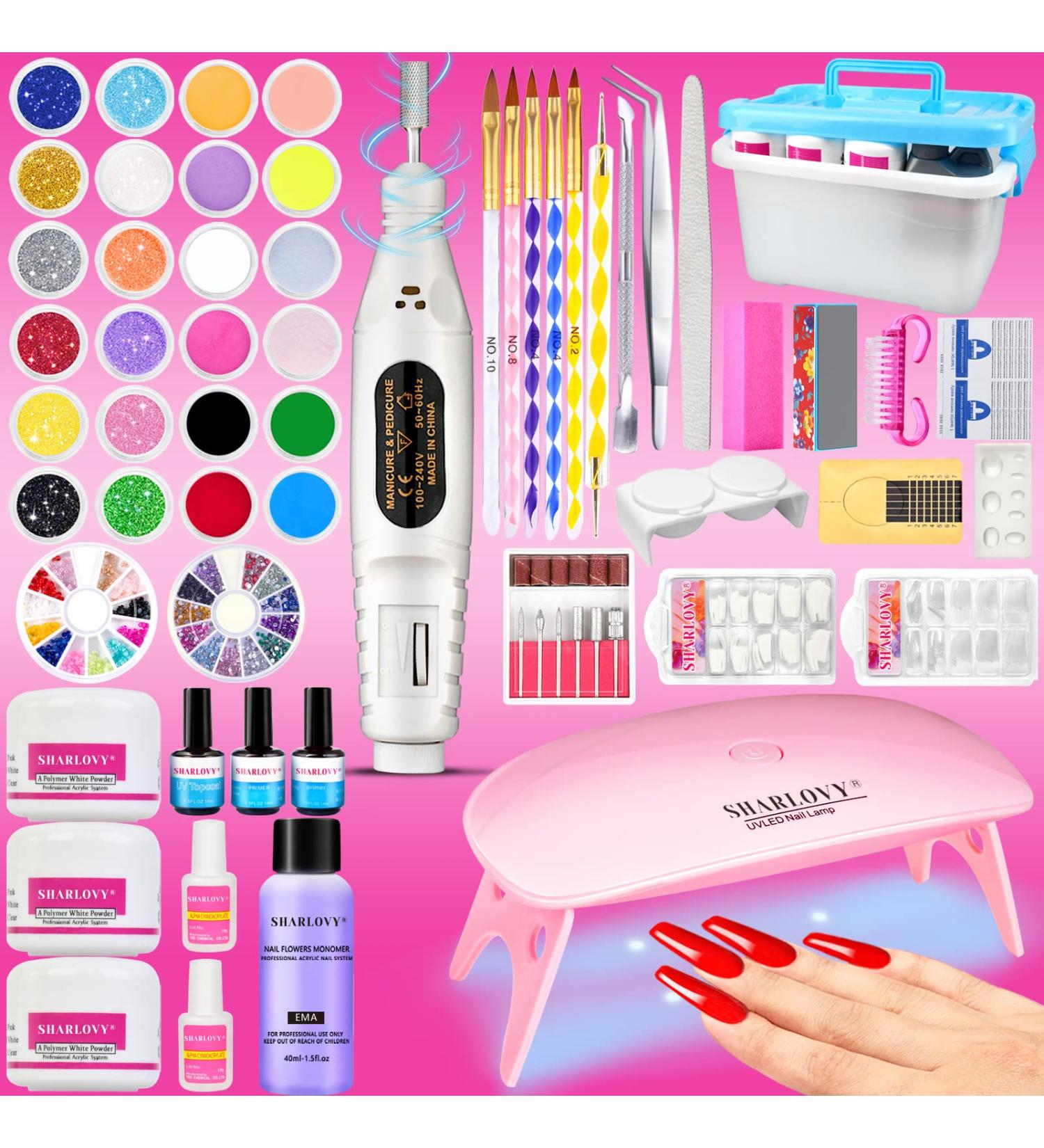 Professional Acrylic Nail Kit for Beginners - Glitter Powder Set with Nail Drill & UV LED Lamp - Buy Online on SooperMarket.com
