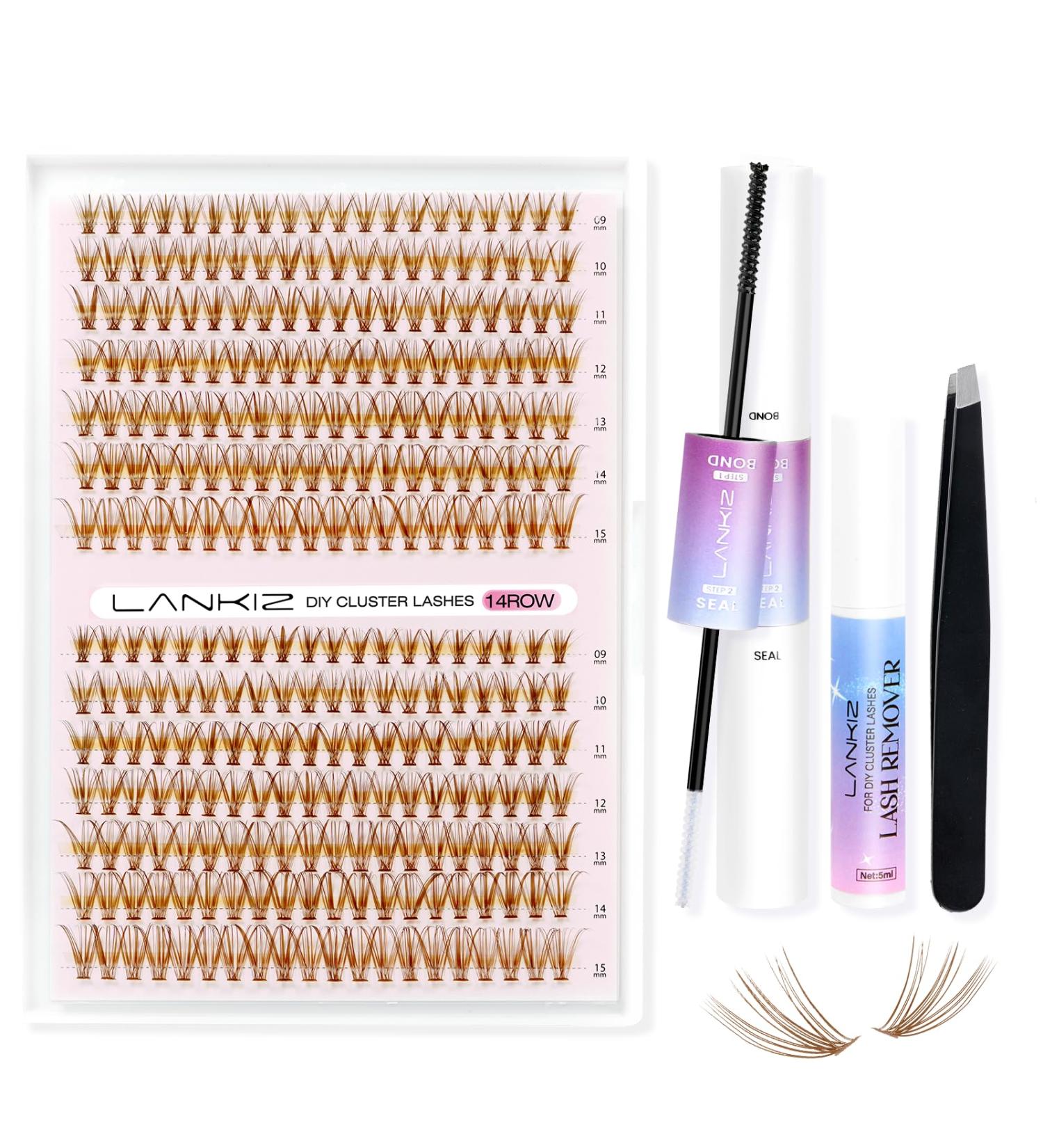 280pcs Lankiz Brown Eyelash Extensions Set - 20D C Curl Mix 9-15mm Individual Lashes with Adhesives Glue Remover & Applicator | Perfect for Beginners - Buy Online on SooperMarket.com