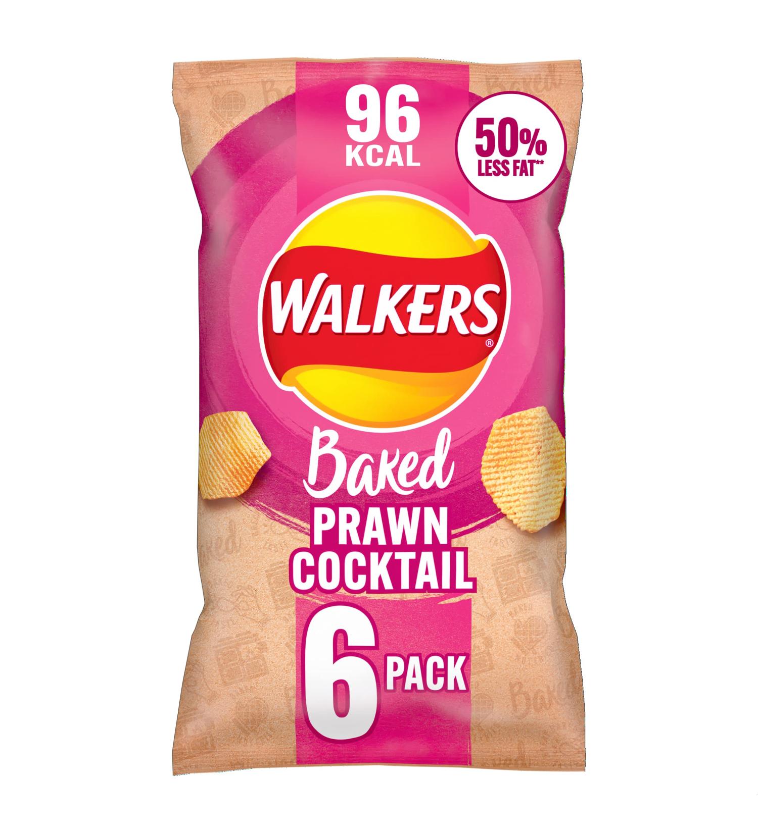 Walkers Oven Baked Prawn Cocktail Crisps 6 x 22g - Delicious Snack Pack - Buy Online on SooperMarket.com