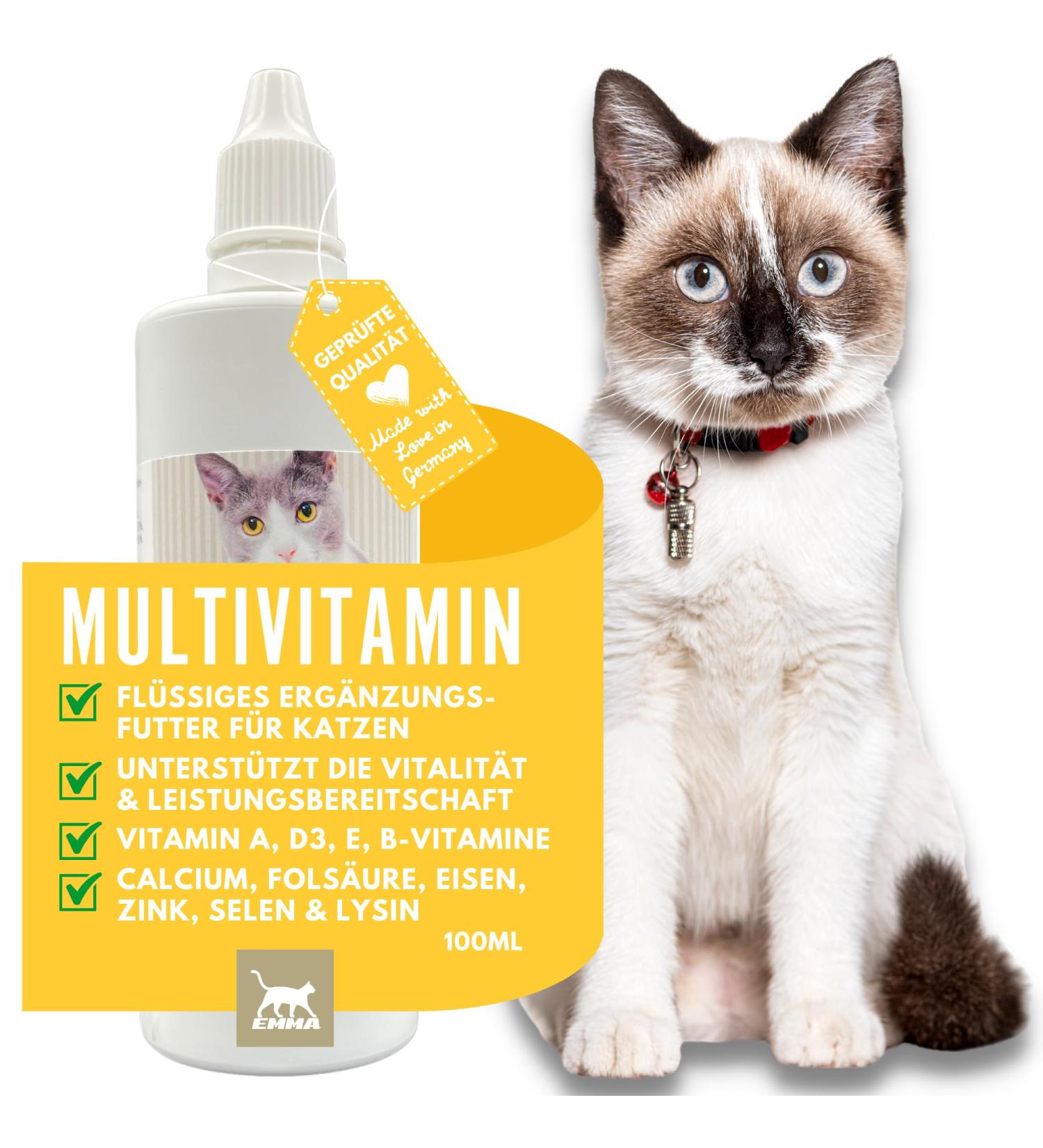 Emma Cat Vitamins 100ml | High Dose B Complex & Essential Nutrients for Immune Support | Vitamins A B12 D E Iron Zinc Selenium & L-Lysine - Buy Online on SooperMarket.com