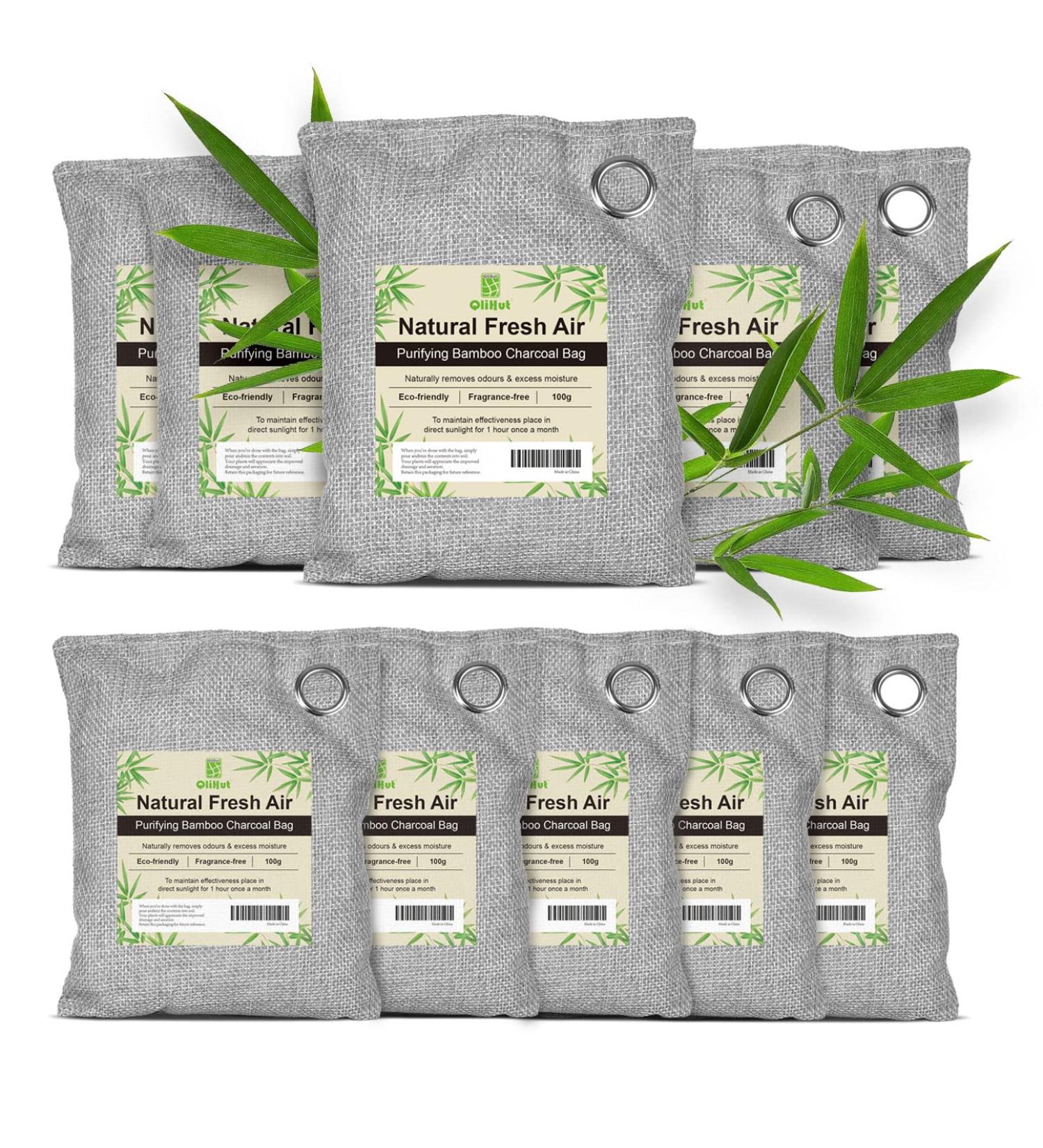 10 Pack Bamboo Charcoal Air Purifying Bags - Activated Charcoal Odor Absorber & Moisture Eliminator - For Car, Closet, Shoe Room, Large Room, Pet Room - 10x100g - Buy Online on SooperMarket.com