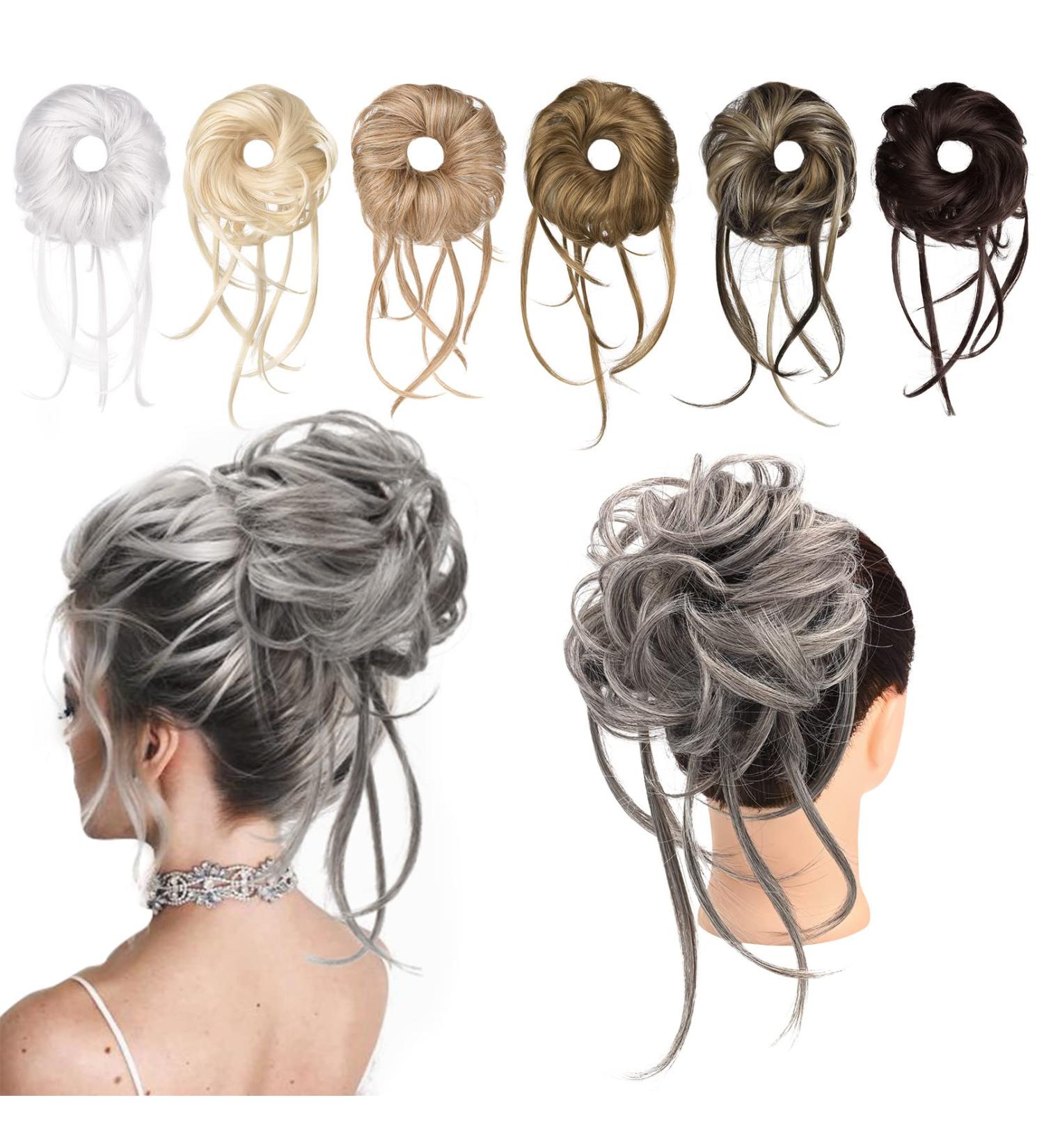 REECHO Super Long Tousled Updo Hair Bun Extensions - Gray/Brown Mix | Messy Bun Hair Piece with Elastic Band for Women - Buy Online on SooperMarket.com