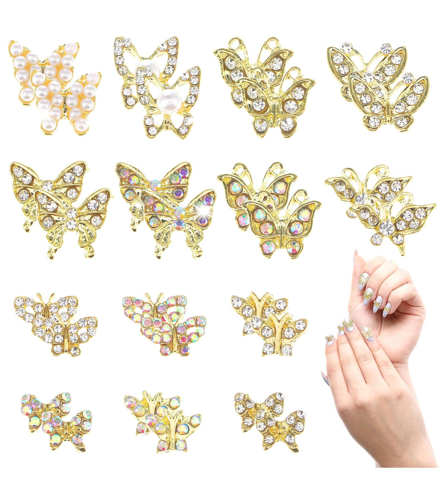 28 pcs Gold Butterfly Nail Charms - 3D Nail Diamonds Rhinestones for Nail Art Design - Buy Online on SooperMarket.com