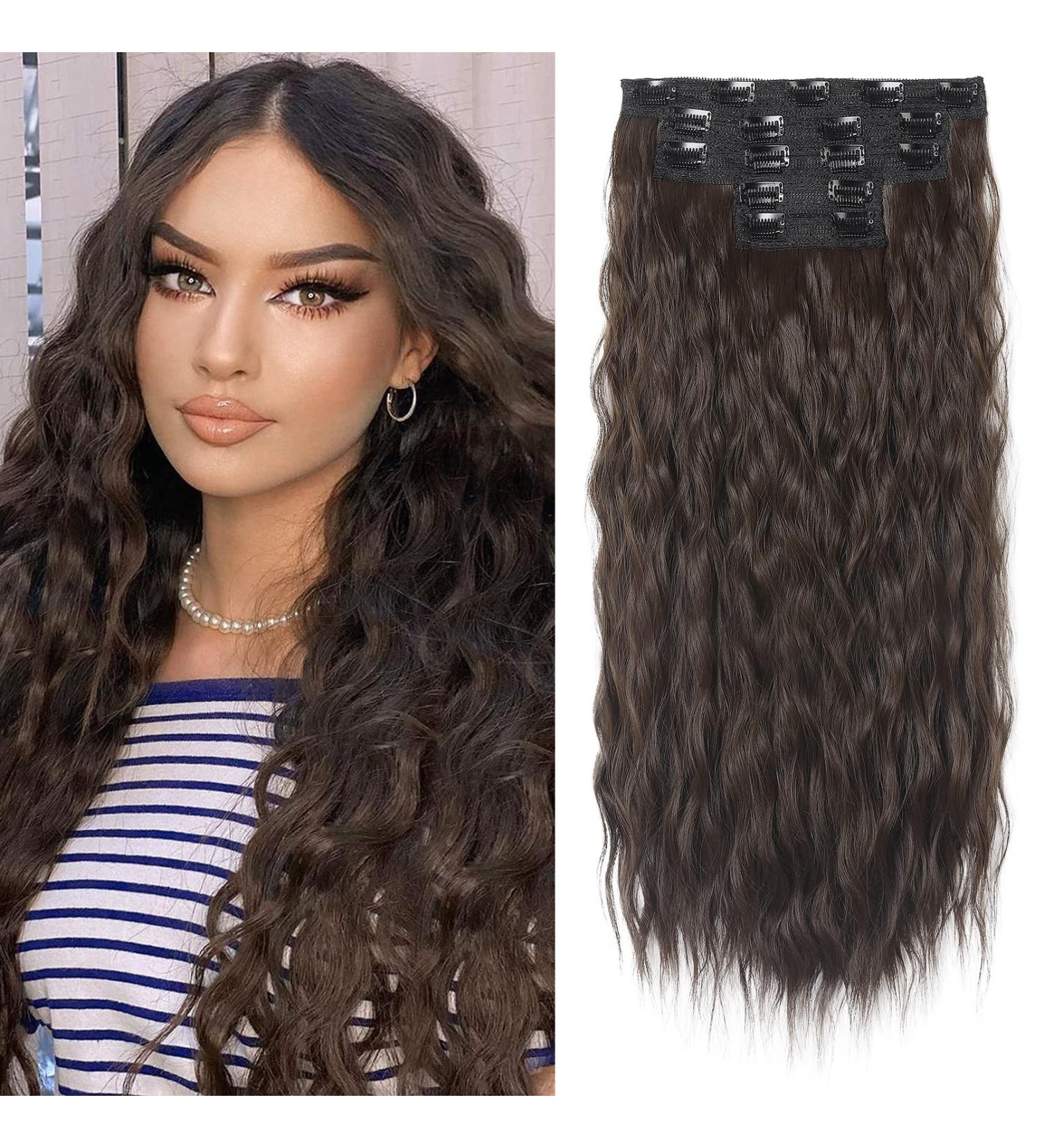 REECHO 5PCS Brown Clip in Hair Extensions 24 Thick Long Loose Waves HE002 - Dark Chocolate Brown | Natural Soft Hairpieces for Women - Buy Online on SooperMarket.com