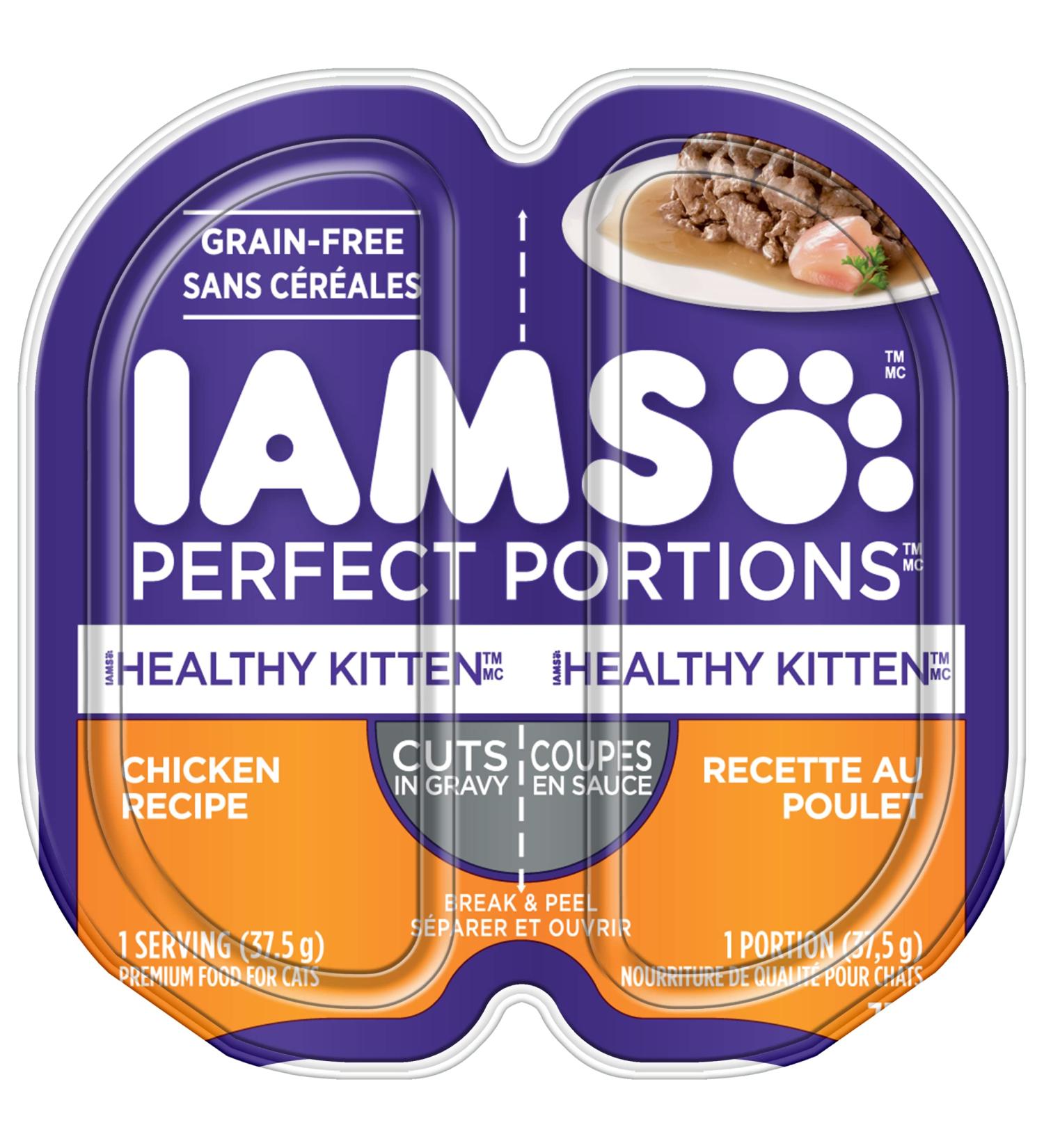 IAMS Perfect Portions Healthy Kitten Wet Cat Food Grain Free Cuts in Gravy - Chicken Flavour 75g Tray (24 Pack) Pet Food - Buy Online on SooperMarket.com