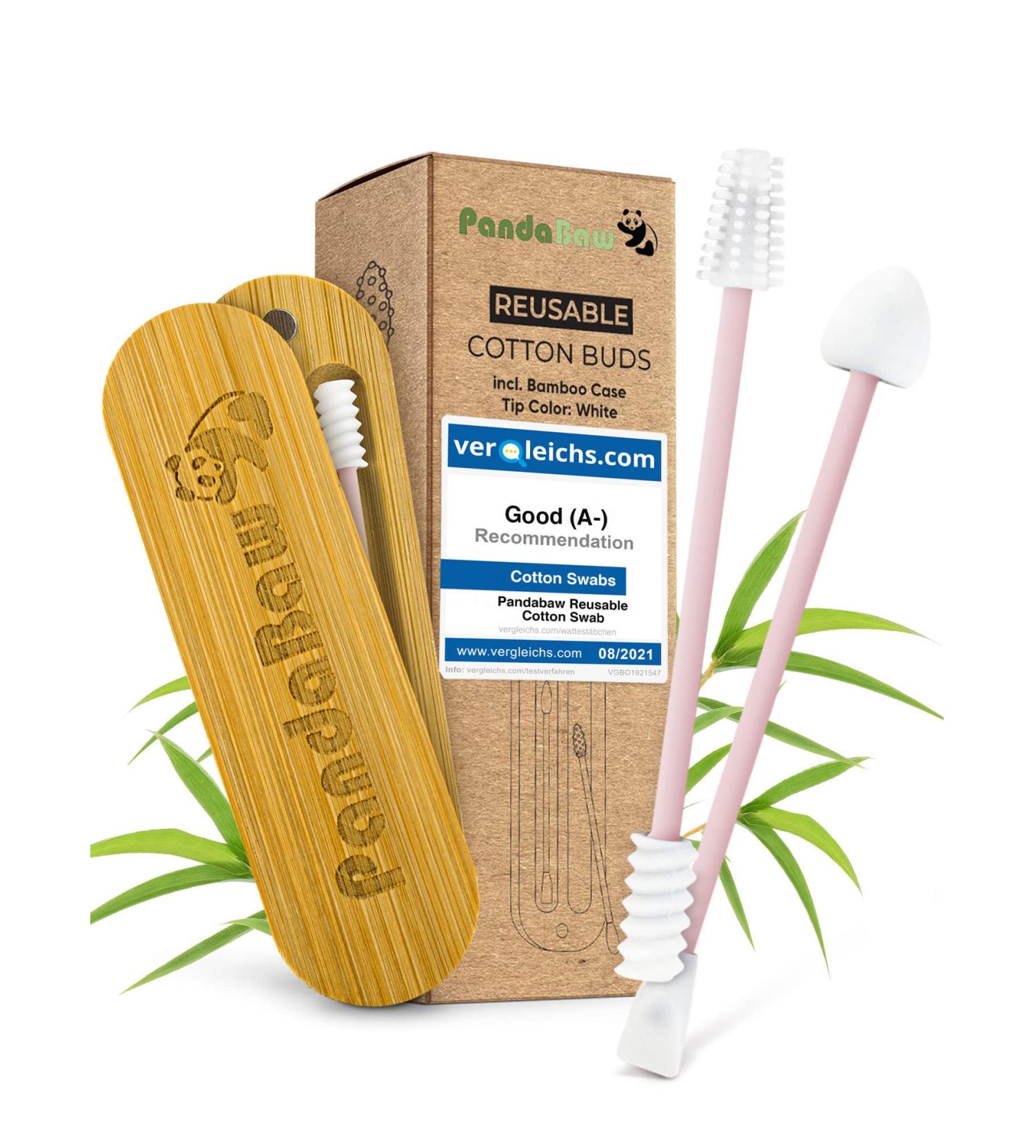 PandaBaw 2 x Extra Soft Reusable Cotton Swabs - Silicone Qtip for Ears & Makeup Removal - Eco-Friendly Pink Ear Swabs - Buy Online on SooperMarket.com