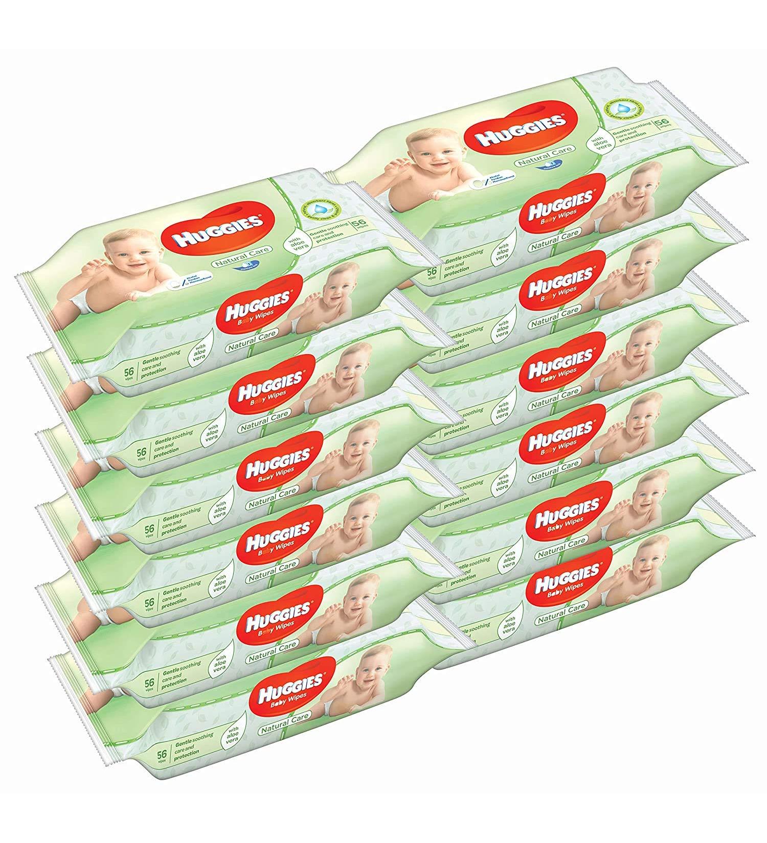 Huggies Baby Wipes Natural Care with Aloe Vera, 56 Count, Pack of 12, Total 672 Wipes 56 Count (Pack of 12)