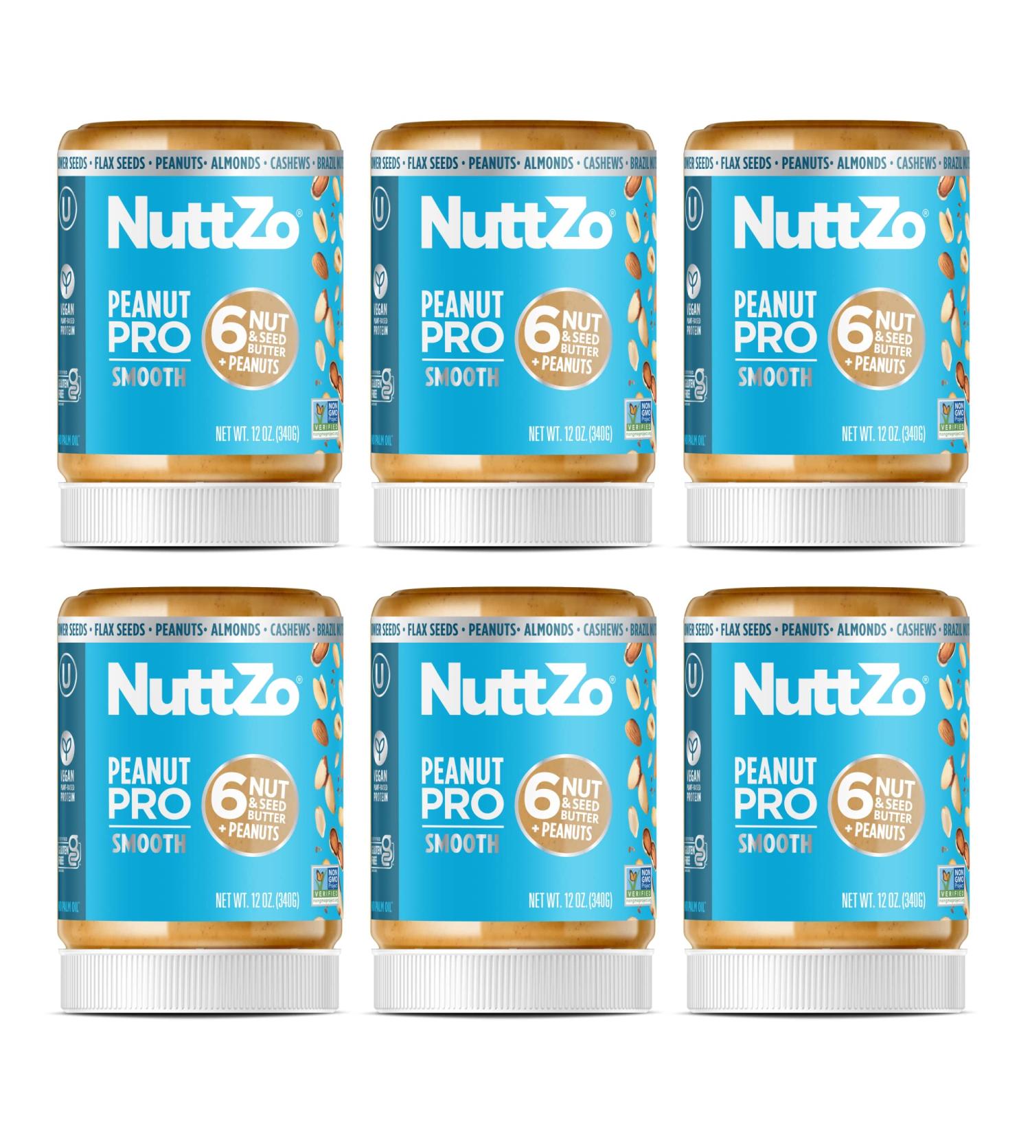 NuttZo Peanut Pro Smooth Nut Butter Spread | Peanut Butter + Cashews Almonds Brazil Nuts Hazelnuts Flax Seeds & Sunflower Seeds | Keto Paleo Kosher Vegan Gluten Free | 2g Sugar 7g Protein | 12oz Jar - Buy Online on SooperMarket.com