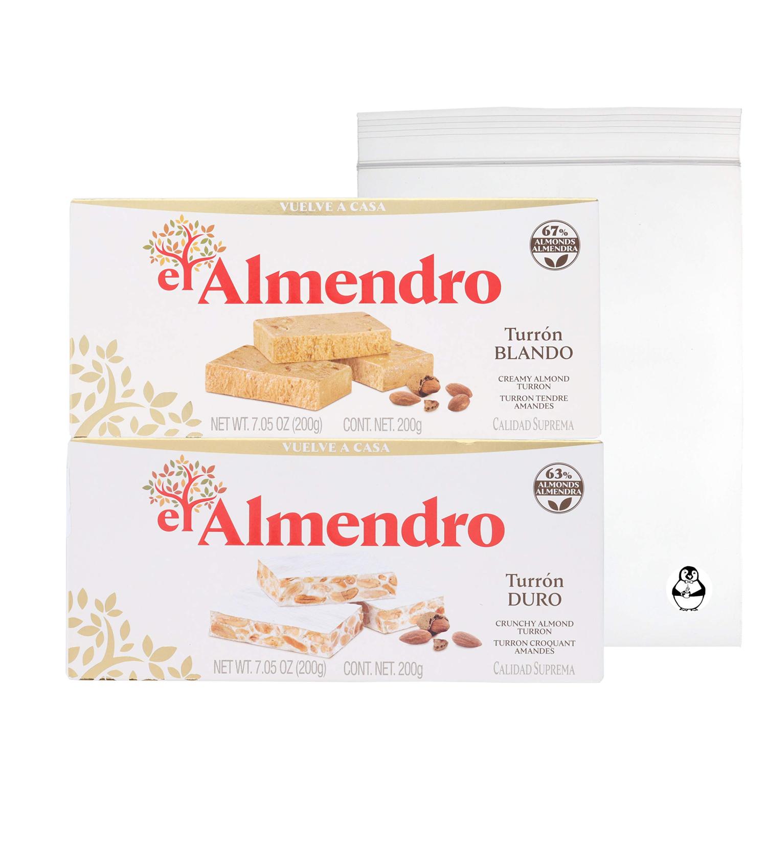 El Almendro Premium Almond Nougat and Turron Pack - Crunchy and Creamy Almond Quality Supremo - 2 Pack with Penguin Quick Storage Pouch - Buy Online on SooperMarket.com