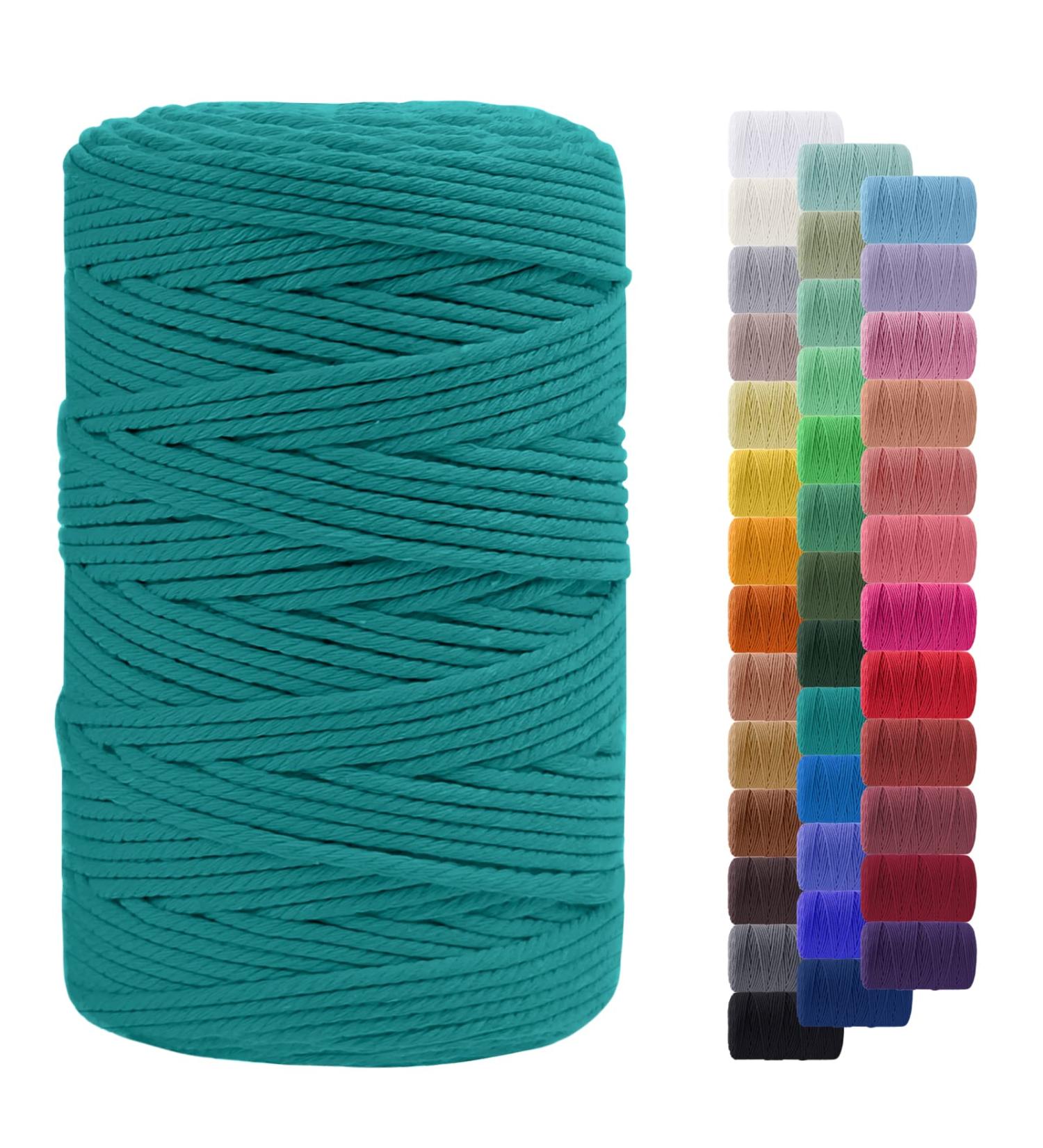 LEREATI 3mm Macrame Cord 219 Yards | Natural Cotton Twine for Crafts | Thick Colored Macrame Rope Yarn for DIY Projects | Peacock Blue Macrame String - 3mmx219yards - Buy Online on SooperMarket.com