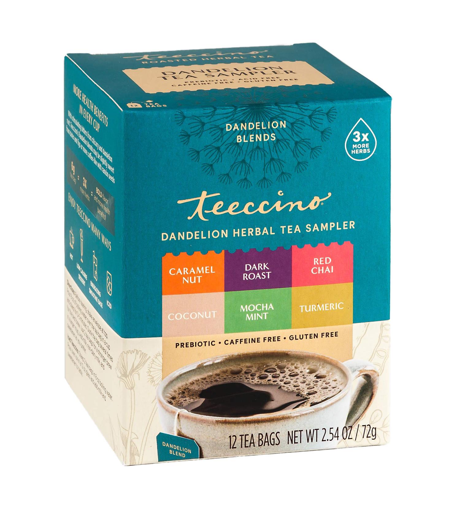 Teeccino Dandelion Tea Sampler - 6 Caffeine-Free Herbal Flavors, 12 Bags - Buy Online on SooperMarket.com