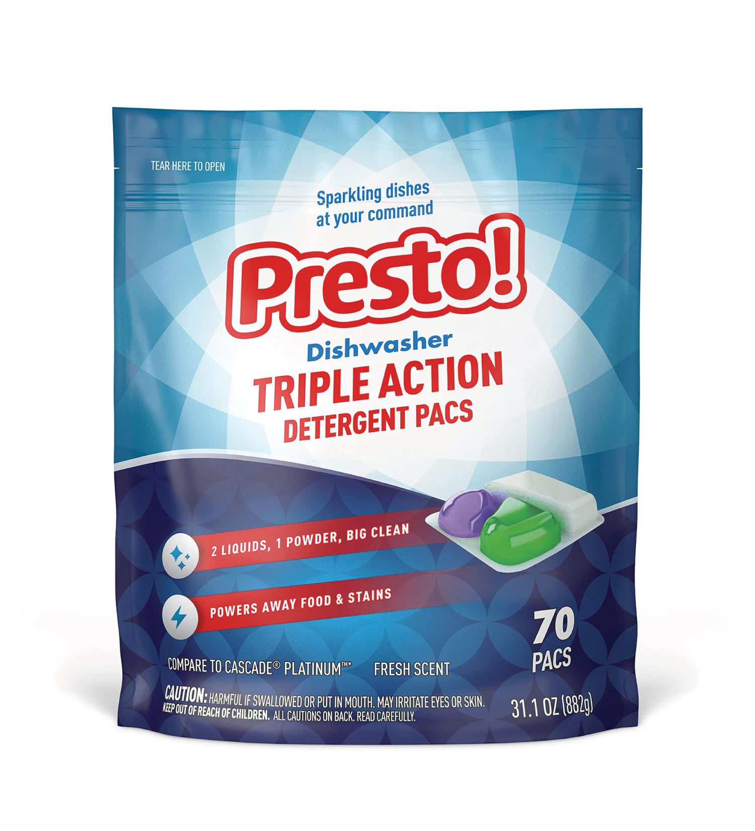 Presto! Triple Action Dishwasher Pacs - Fresh Scent, 70 Count - Buy Online on SooperMarket.com