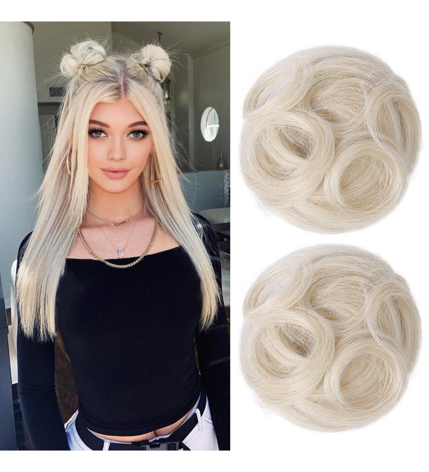 REECHO 2 PCS Mini Claw Clip in Messy & Cat Ears Hair Bun Extensions Wig Accessory Updo Hairpieces for Women Girls (Pack of 2-3.5" Wavy Light Blonde) Pack of 2 - 3.5" Wavy Light Blonde - Buy Online on SooperMarket.com