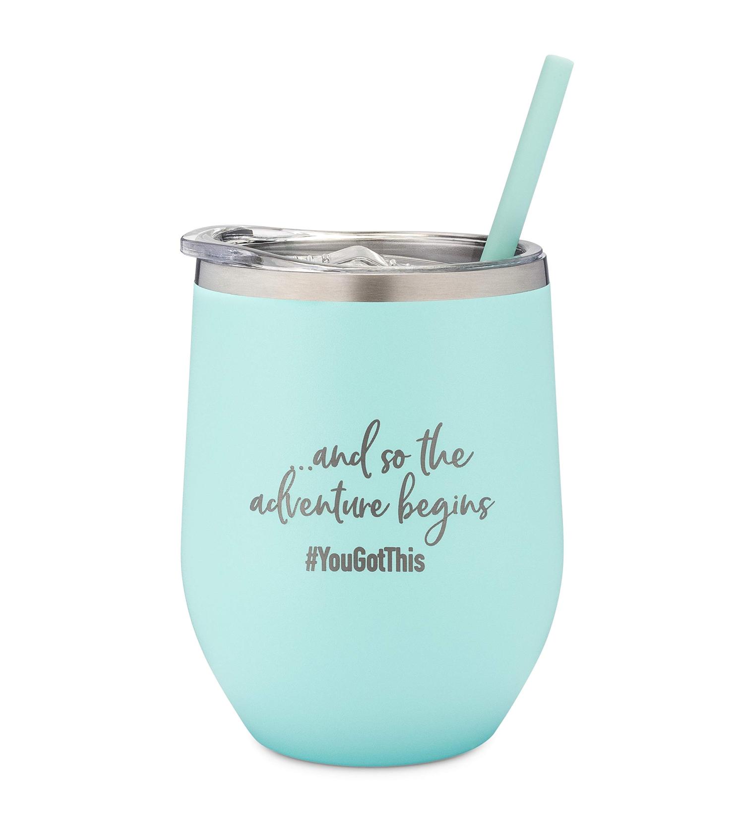 Personalized Insulated Wine Tumbler - Adventure Awaits - Mint - 12 oz - Buy Online on SooperMarket.com