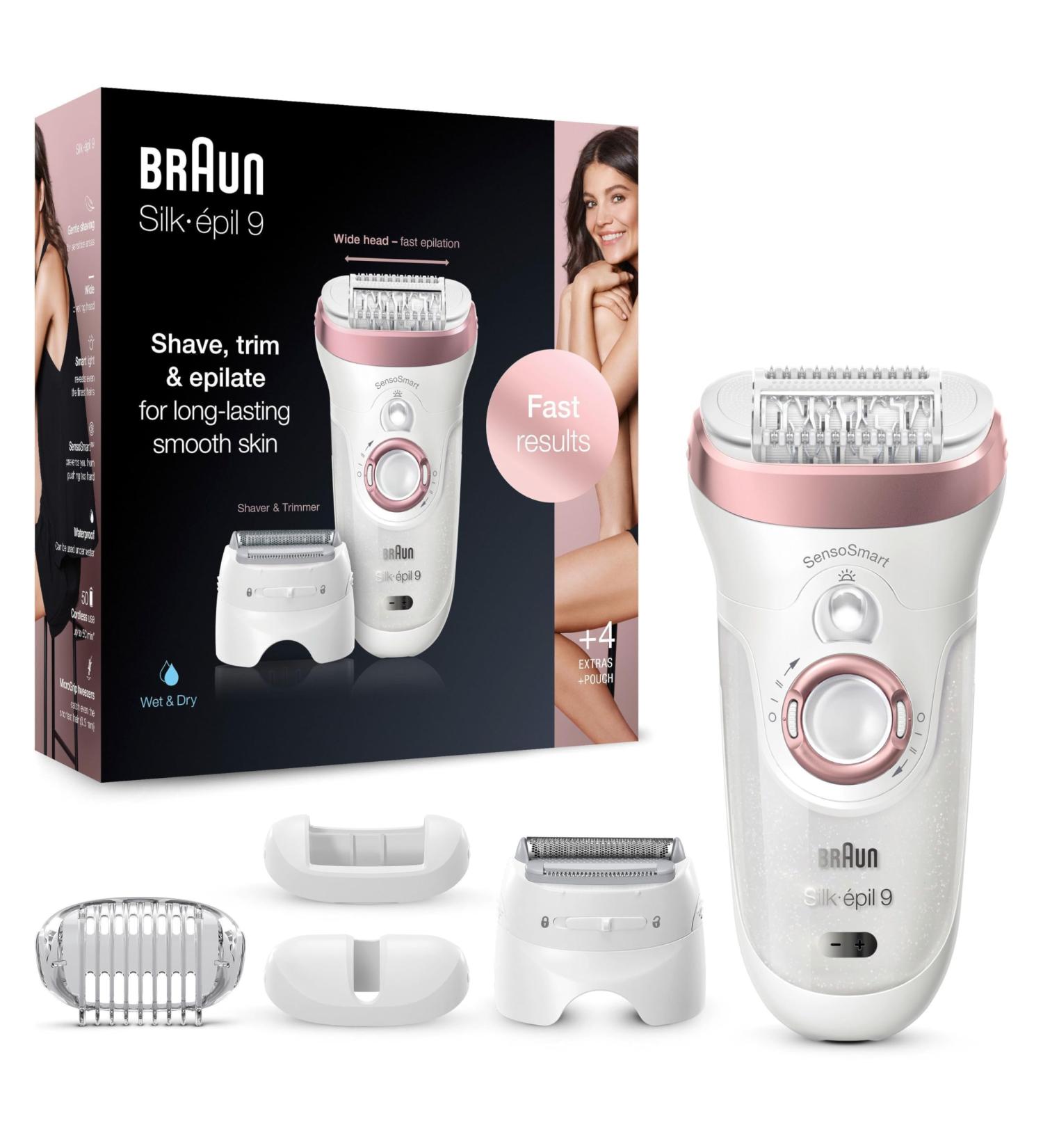 Braun Silk- pil 9 Epilator for Women - Long-lasting Hair Removal Shaving & Trimmer Attachment Micro Grip Technology High-Frequency Massage - 9-725 | White/Rose Gold - Buy Online on SooperMarket.com