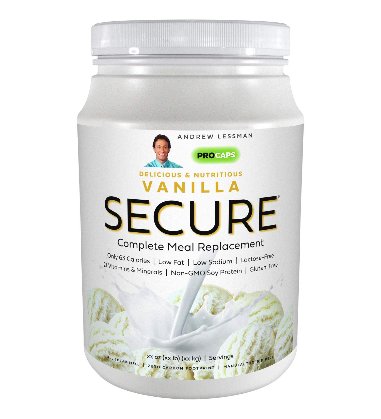 Andrew Lessman Secure Soy Complete Meal Replacement - Vanilla 60 Servings | 63 Calories, 7g Non-GMO Protein, Vitamins & Minerals | Low-Fat, Nutritious & Delicious - Pack of 1 - Buy Online on SooperMarket.com