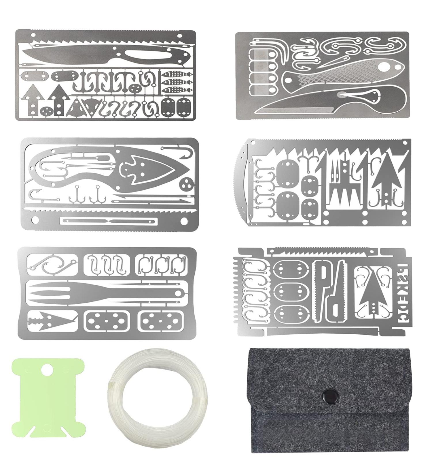 Moricher Survival Card Multitool- Fishing Line & EDC Kit for Outdoor Camping, Hiking, and Hunting - Silver 6pcs - Buy Online on SooperMarket.com