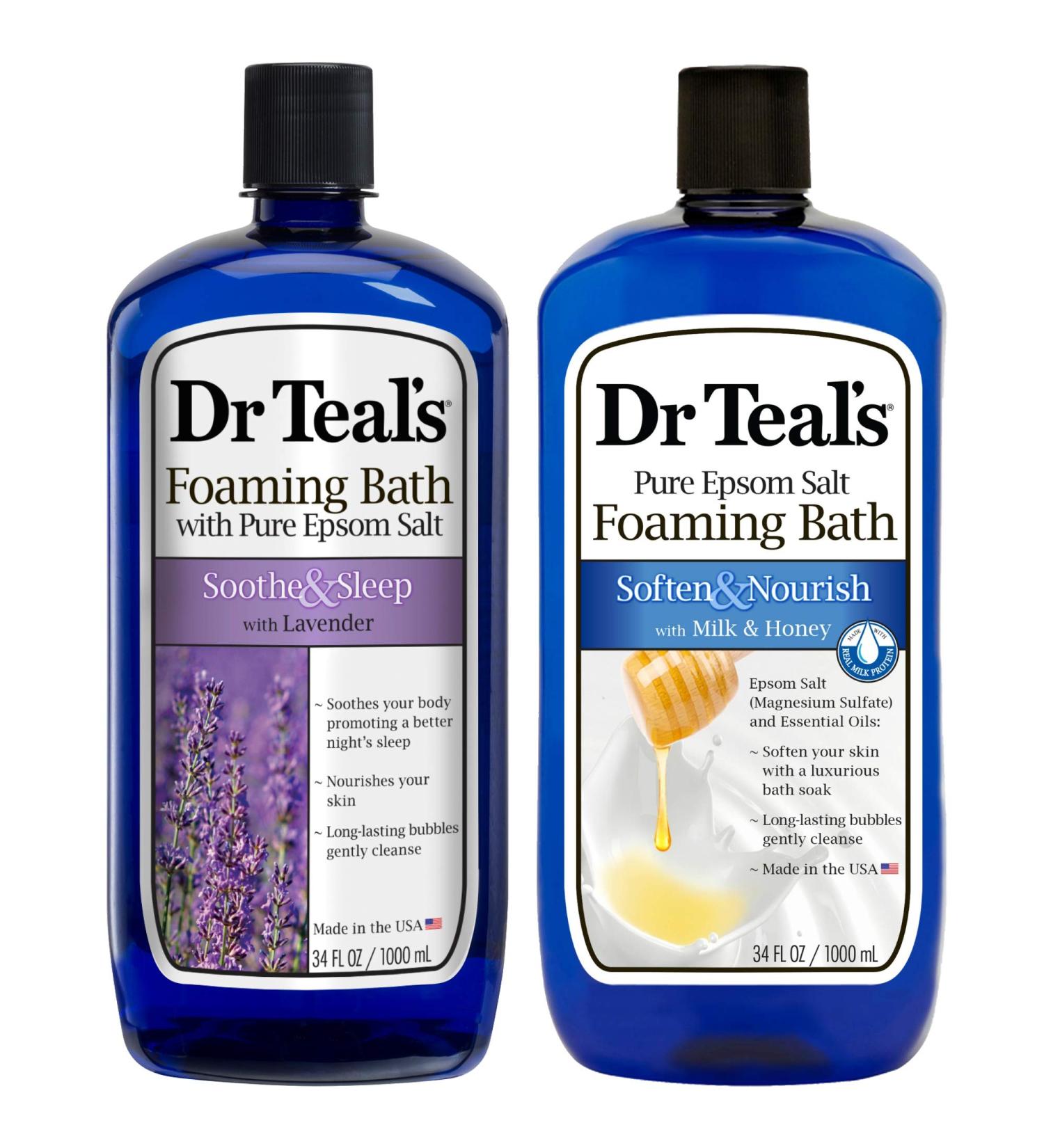 Dr Teal's Foaming Bath Combo Pack (68 fl oz Total), Soothe & Sleep with Lavender, and Soften & Nourish with Milk & Honey