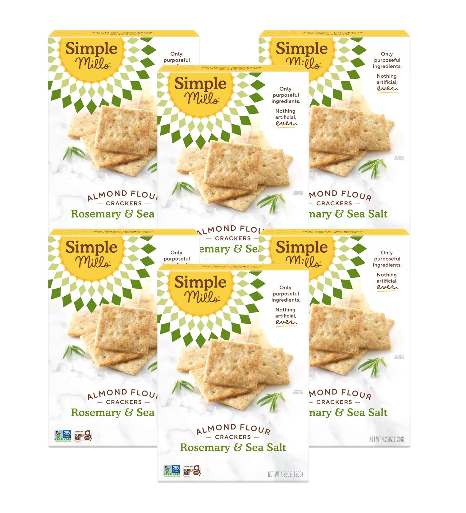 Simple Mills Almond Flour Crackers Rosemary & Sea Salt - Gluten-Free Vegan Healthy Snacks 4.25 oz (Pack of 6) - Buy Online on SooperMarket.com