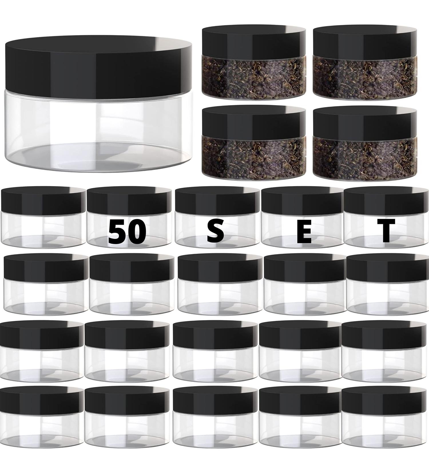 50 Pack 2oz Clear Plastic Containers with Lids - Ideal for Sugar Scrubs, Cosmetics, Lotions, Body Butters, and Slime - Refillable and Durable - Buy Online on SooperMarket.com