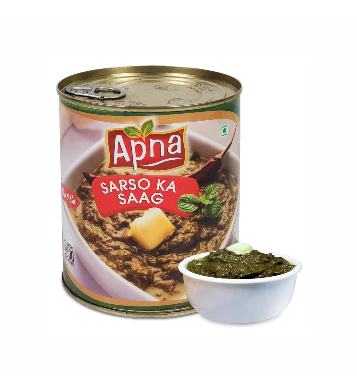 Apna Sarson Ka Saag 850g Pack of 12 Ready to Eat Curried Mustard Leaves Indian Main Course