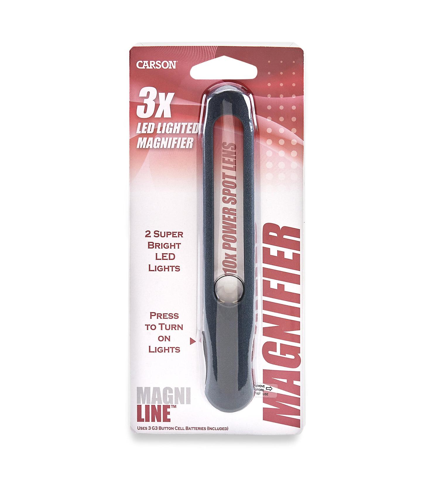 Carson MT-25 MagniLine Compact LED Lighted 3x Magnifier with 10x Spot Lens - Grey MagniLine - Buy Online on SooperMarket.com