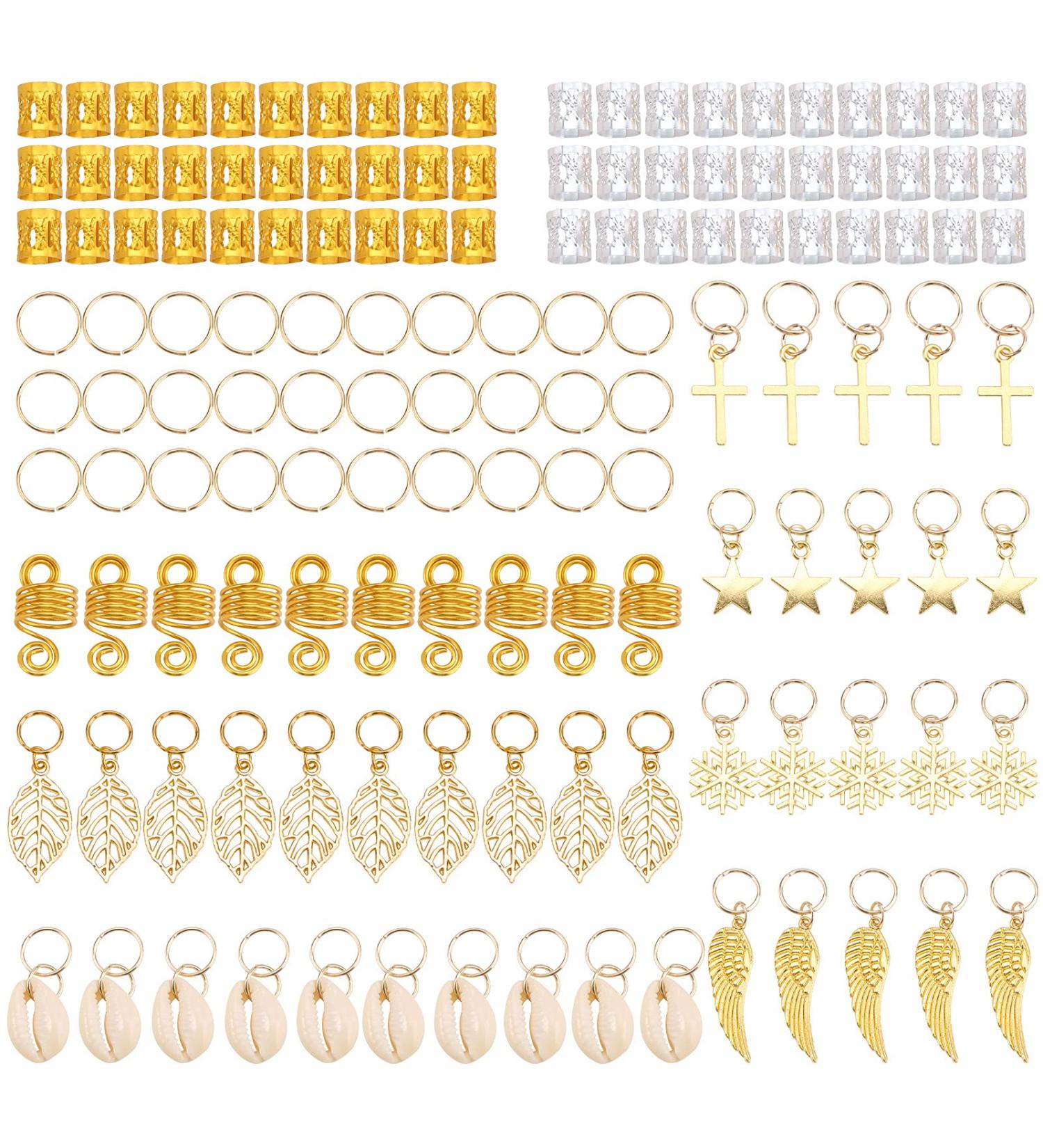 Dreadlocks Hair Jewelry: 140pcs Aluminum Hair Cuffs, Rings, Shell Accessories for Women - Loc Clips & Pendants, Braid Decor - Buy Online on SooperMarket.com