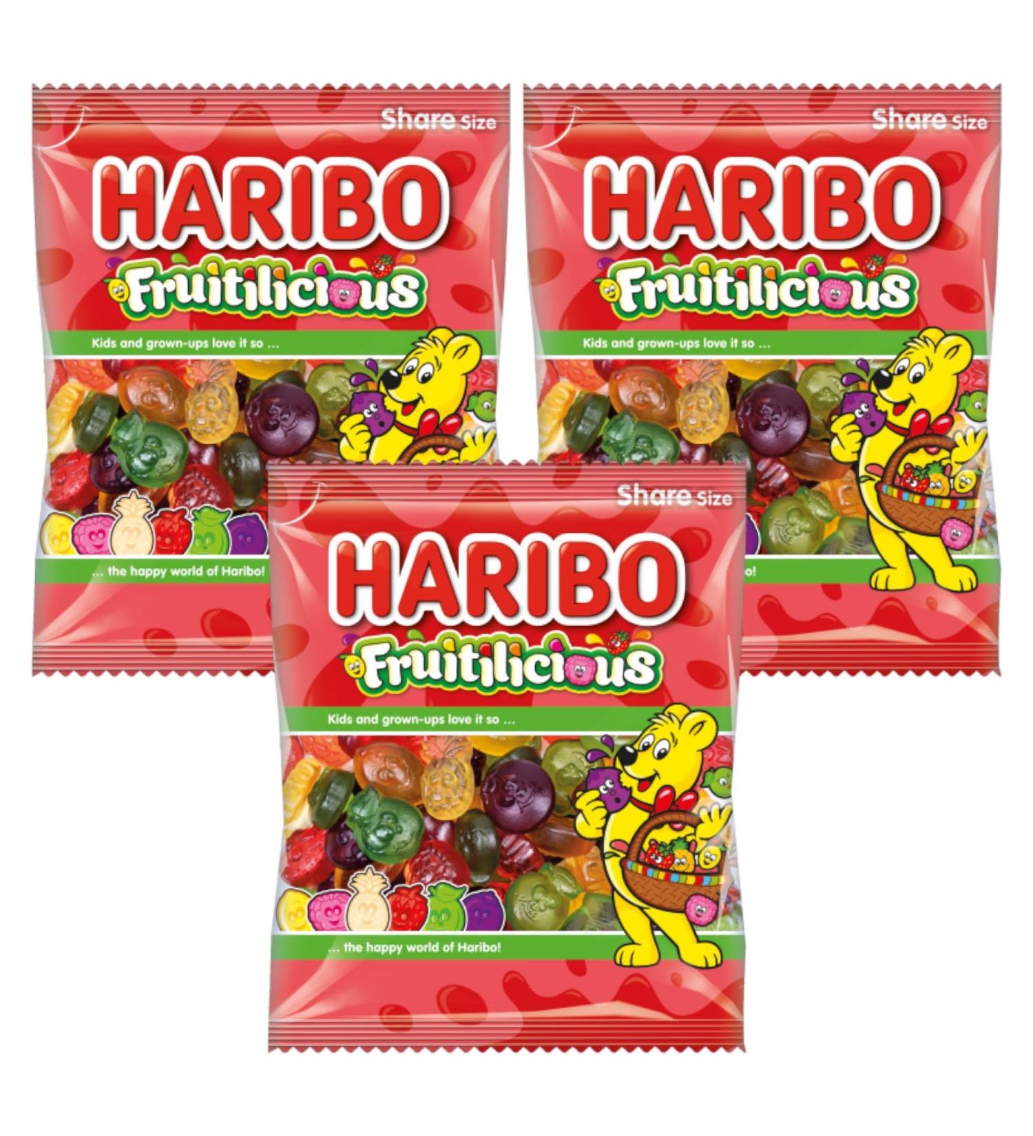 Fruitilicious Juicy Gummy Sweets Soft Chewy Candy Pineapple Blackcurrant Raspberry Strawberry Lemon Apple 150g - 3x Share Bags - Buy Online on SooperMarket.com