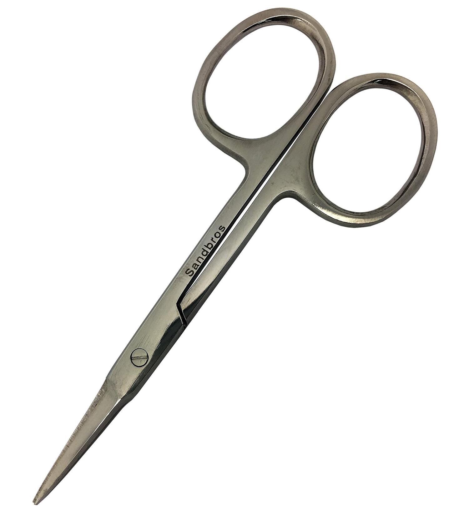 SANDBROS Straight Facial Hair Scissors - Eyebrow Trimmer - Grooming Scissors for Eyebrow Shaping Ear Nose Nostril Hair and Mustache Trimming for Men and Women (Stainless Steel) (S129 4")