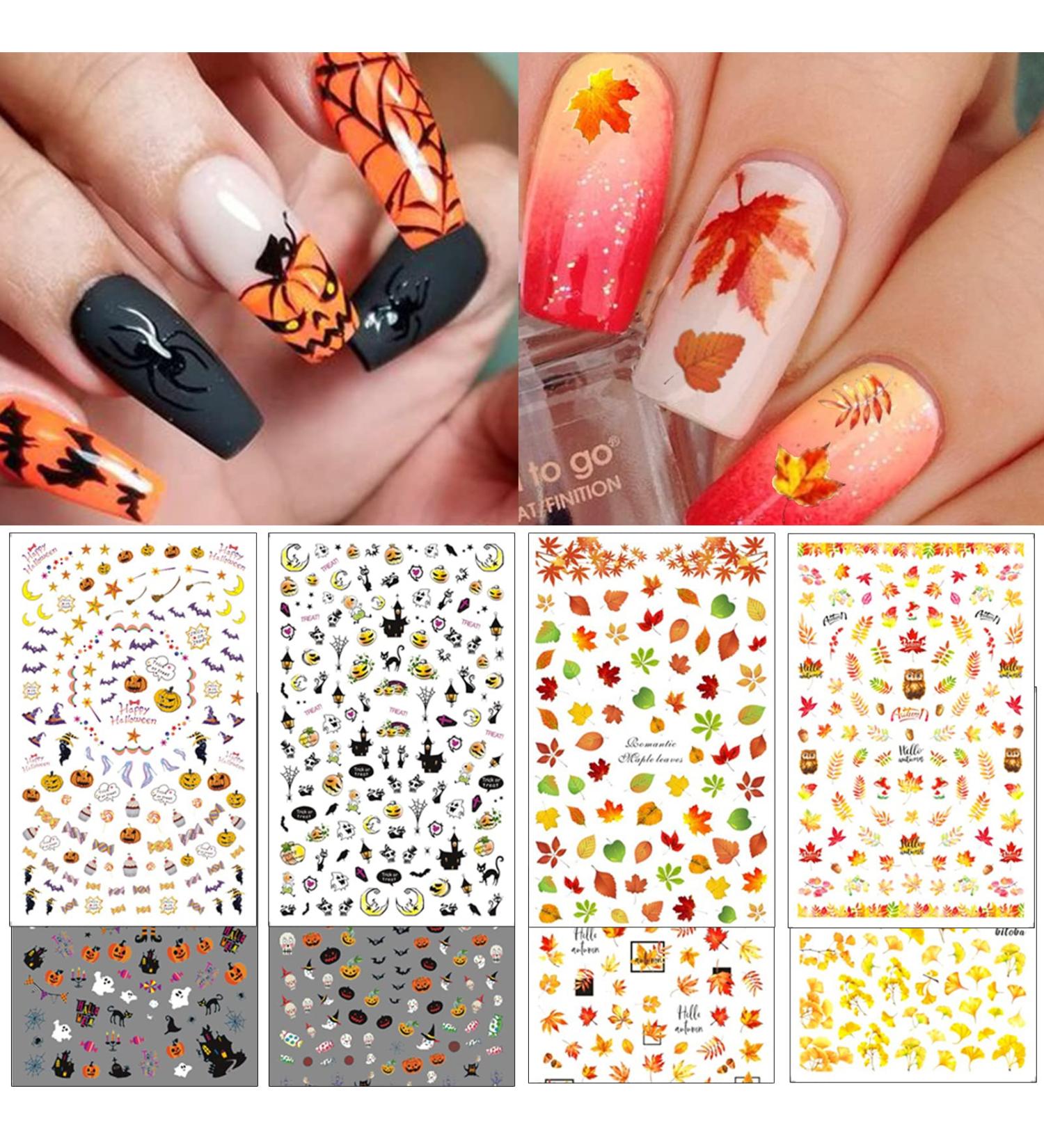 TailaiMei 16 Sheets Holiday Nail Stickers - Halloween & Thanksgiving 3D Self-Adhesive Nail Art Decals for Autumn DIY Decorations - Buy Online on SooperMarket.com