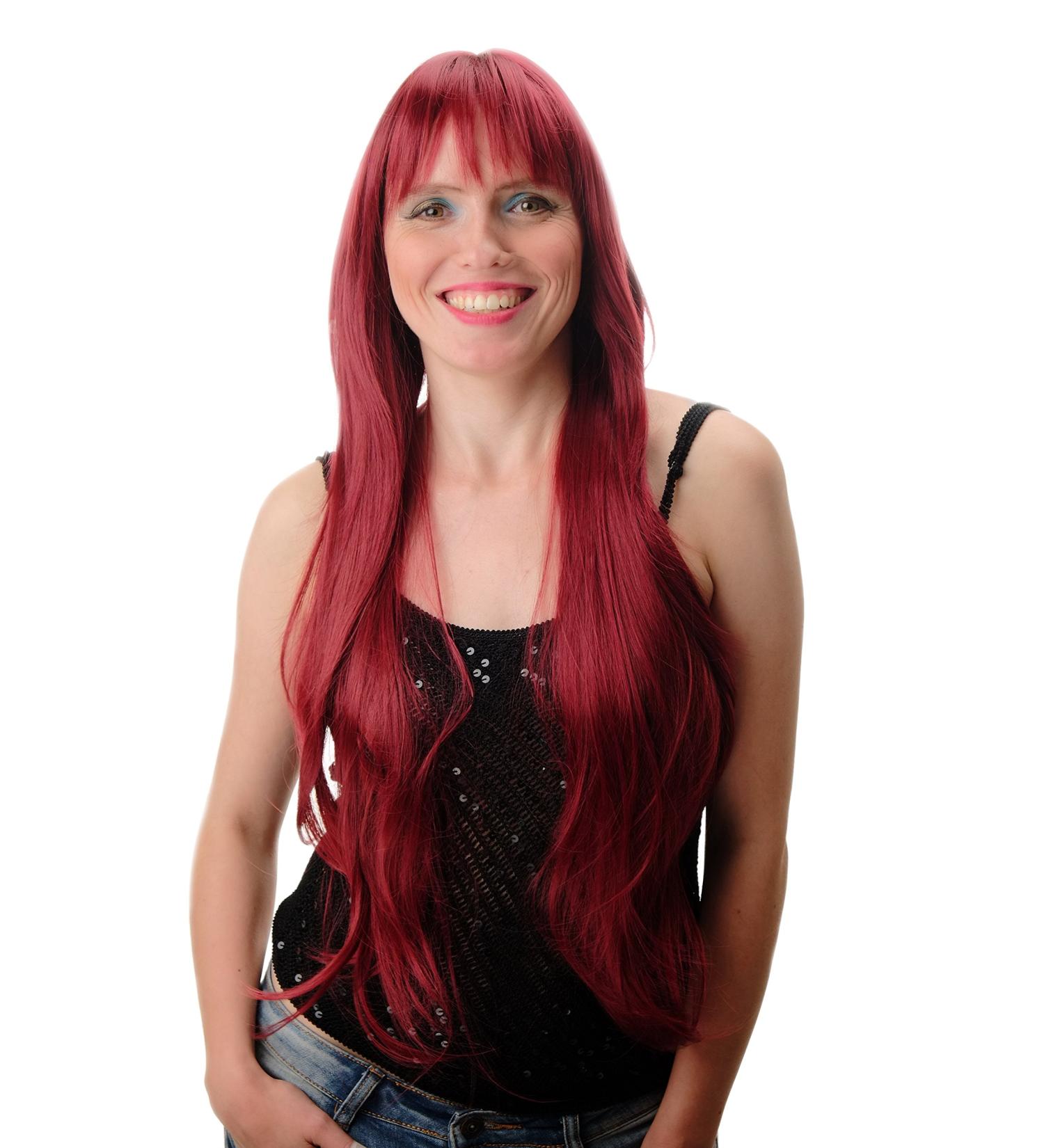 WIG ME UP GFW104-39: Premium 75 cm Long Straight Ladies Wig with Cheeky Fringe in Red Garnet - Quality International Shipping - Buy Online on SooperMarket.com