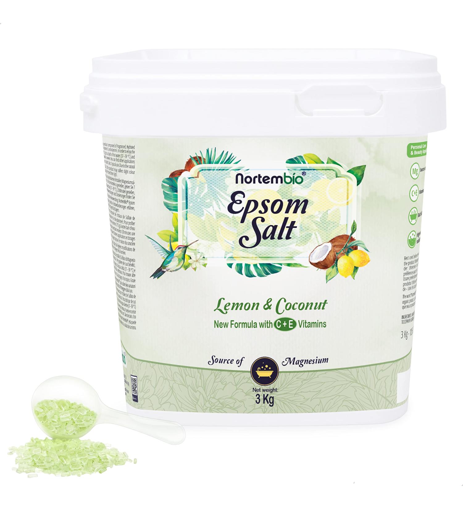 Nortembio Epsom Salt 3kg - Lemon & Coconut Hydrated with Vitamin C & E | Body Care & Swimming Salt | Free E-Book Included - Buy Online on SooperMarket.com